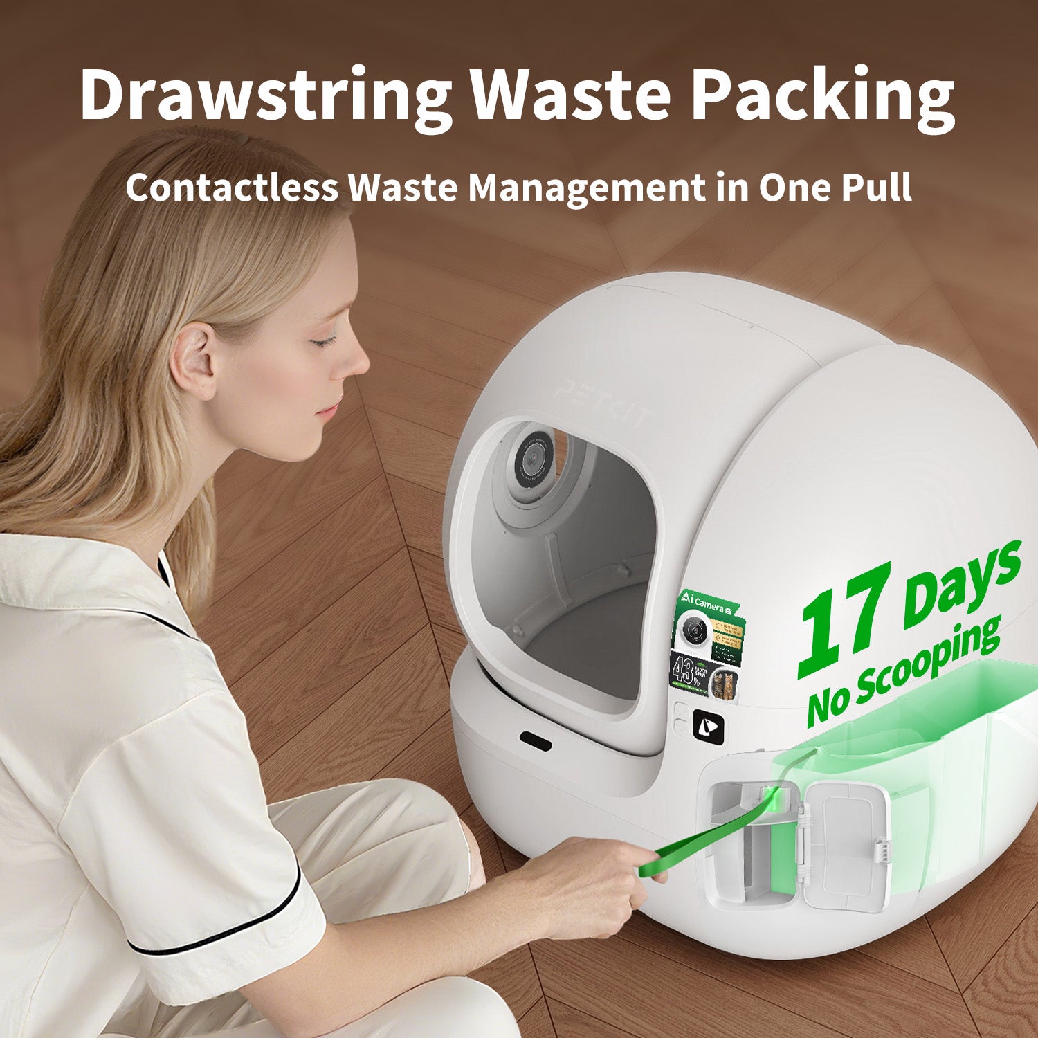 PUROBOT MAX PRO 2 contactless drawstring waste packing with 17 days scoop-free maintenance