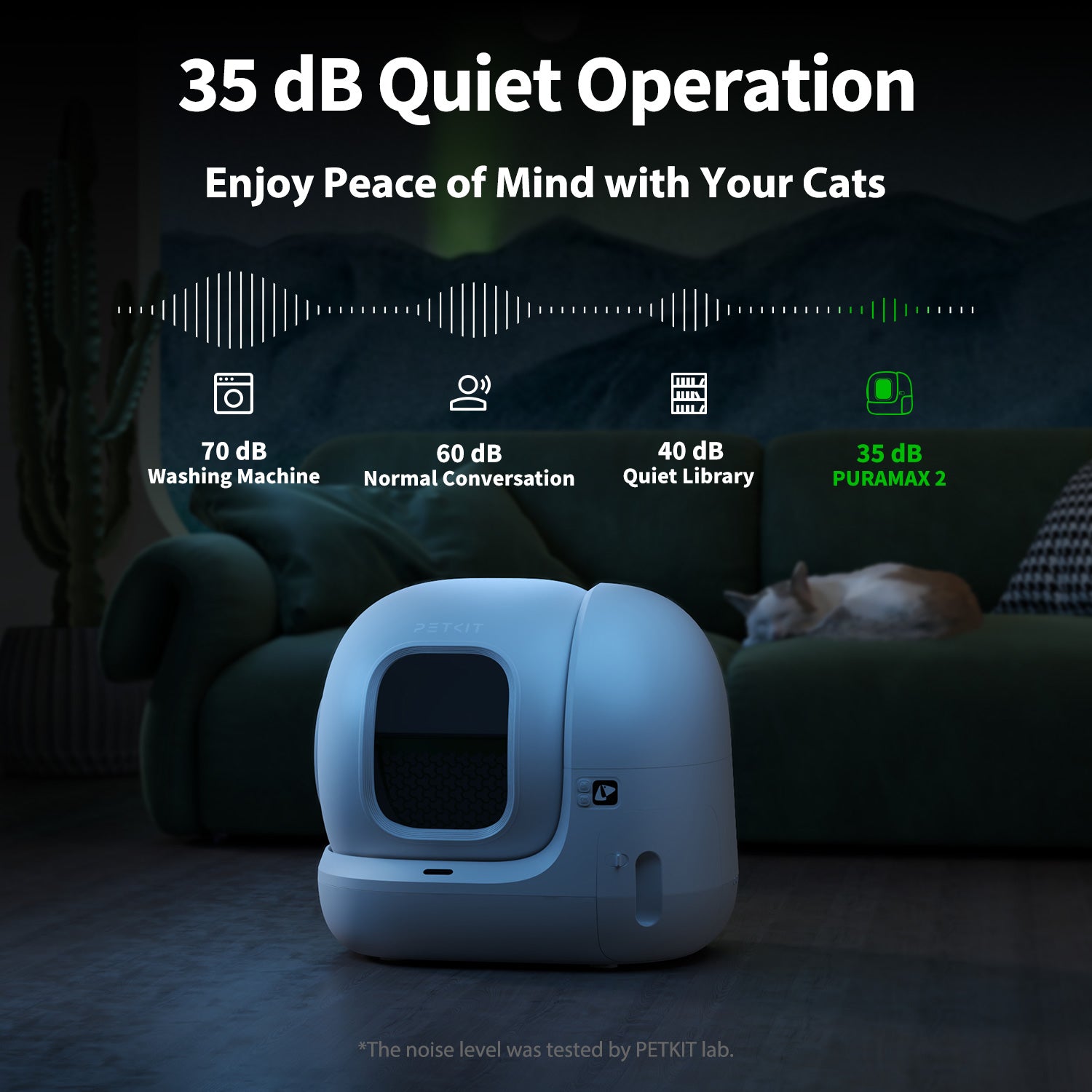 35 dB quiet automatic litter box to care for sensitive cats.
