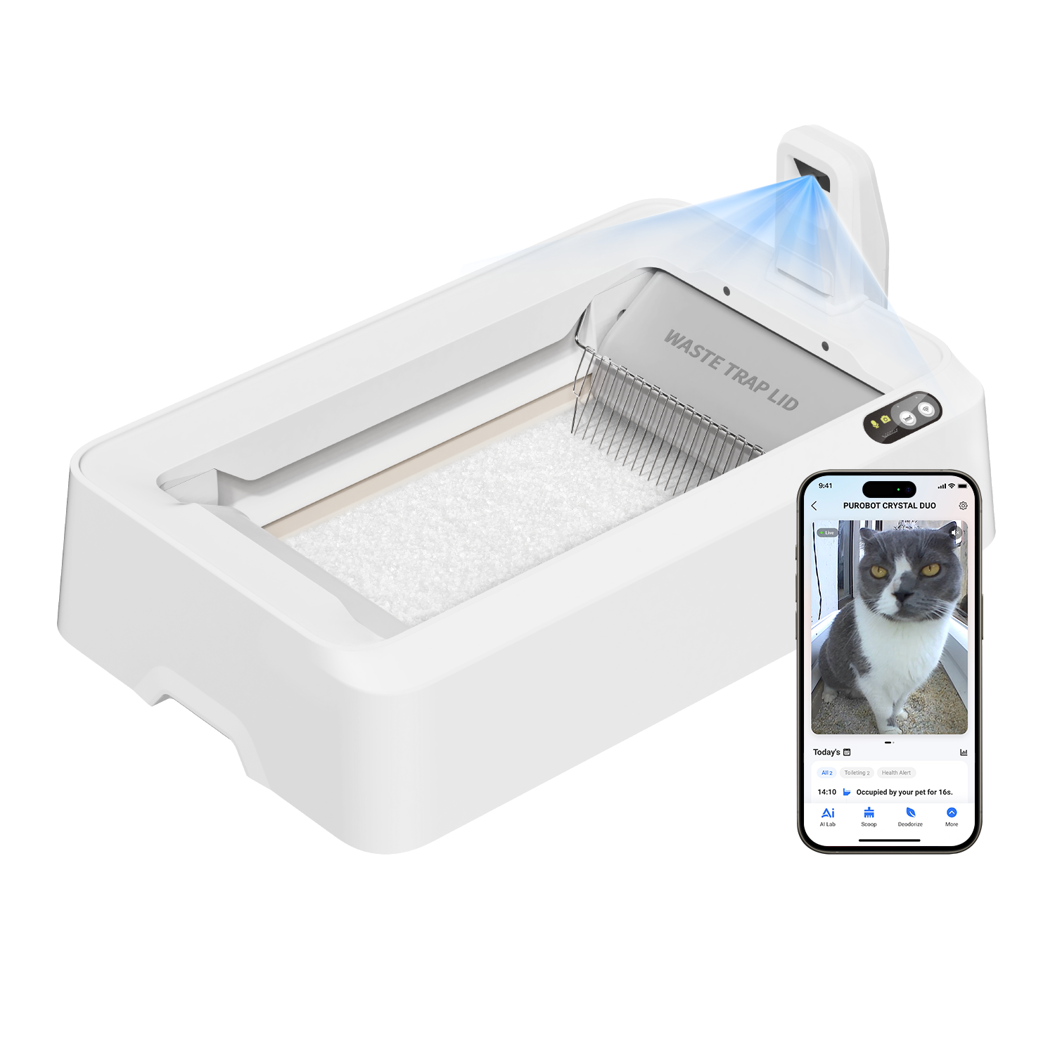 Purobot Crystal Duo Automatic Cat Litter Box with Camera