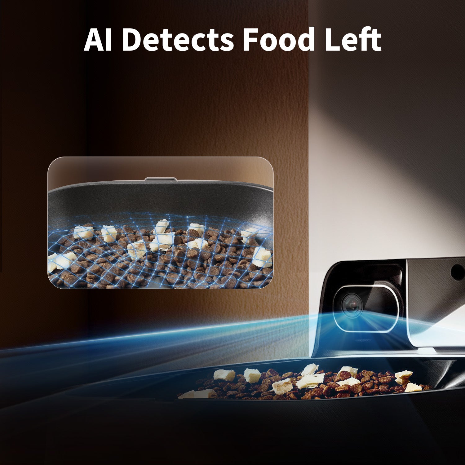 AI camera detects leftover food in the bowl to prevent overfilling