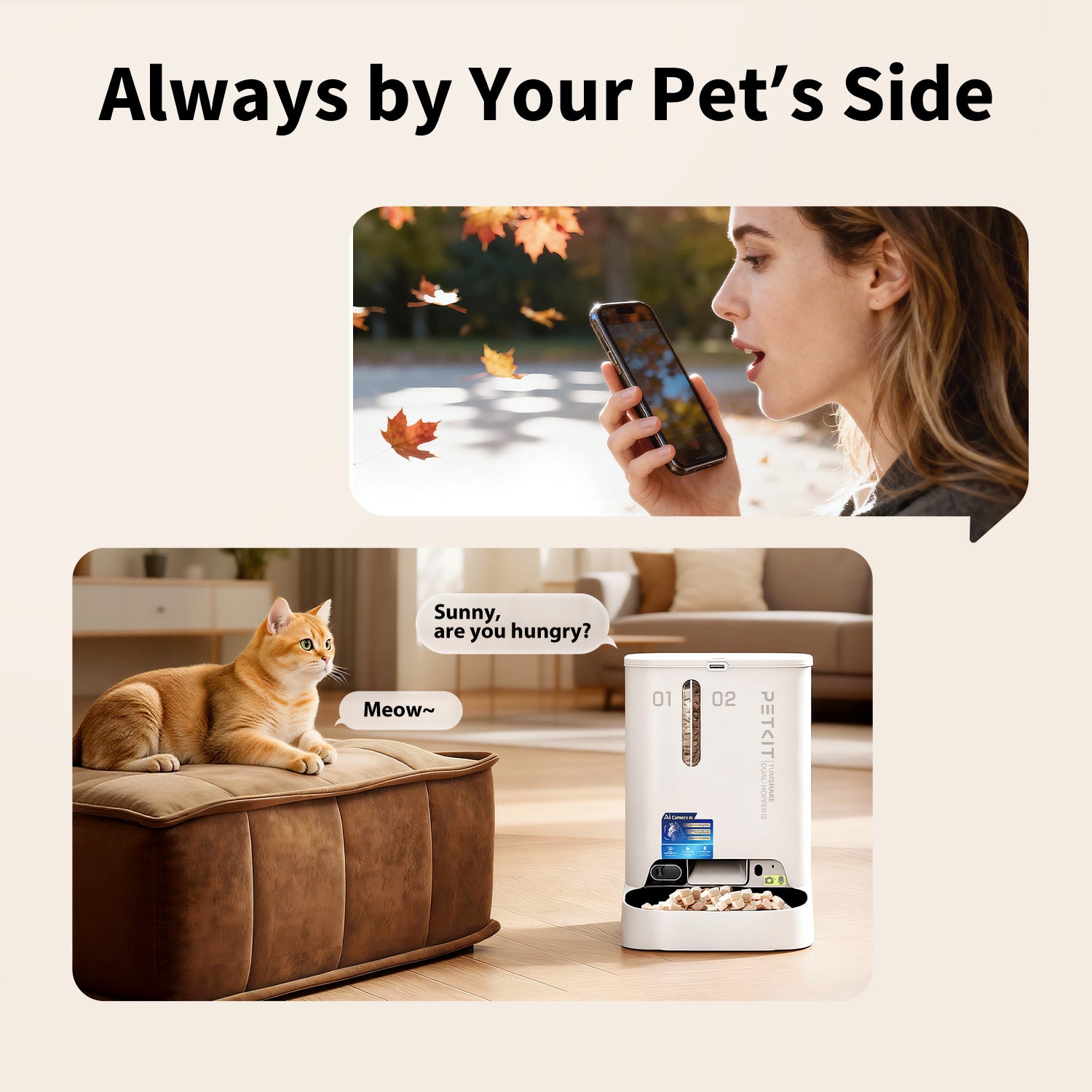 Two-way audio keeps you connected to your pet anytime.