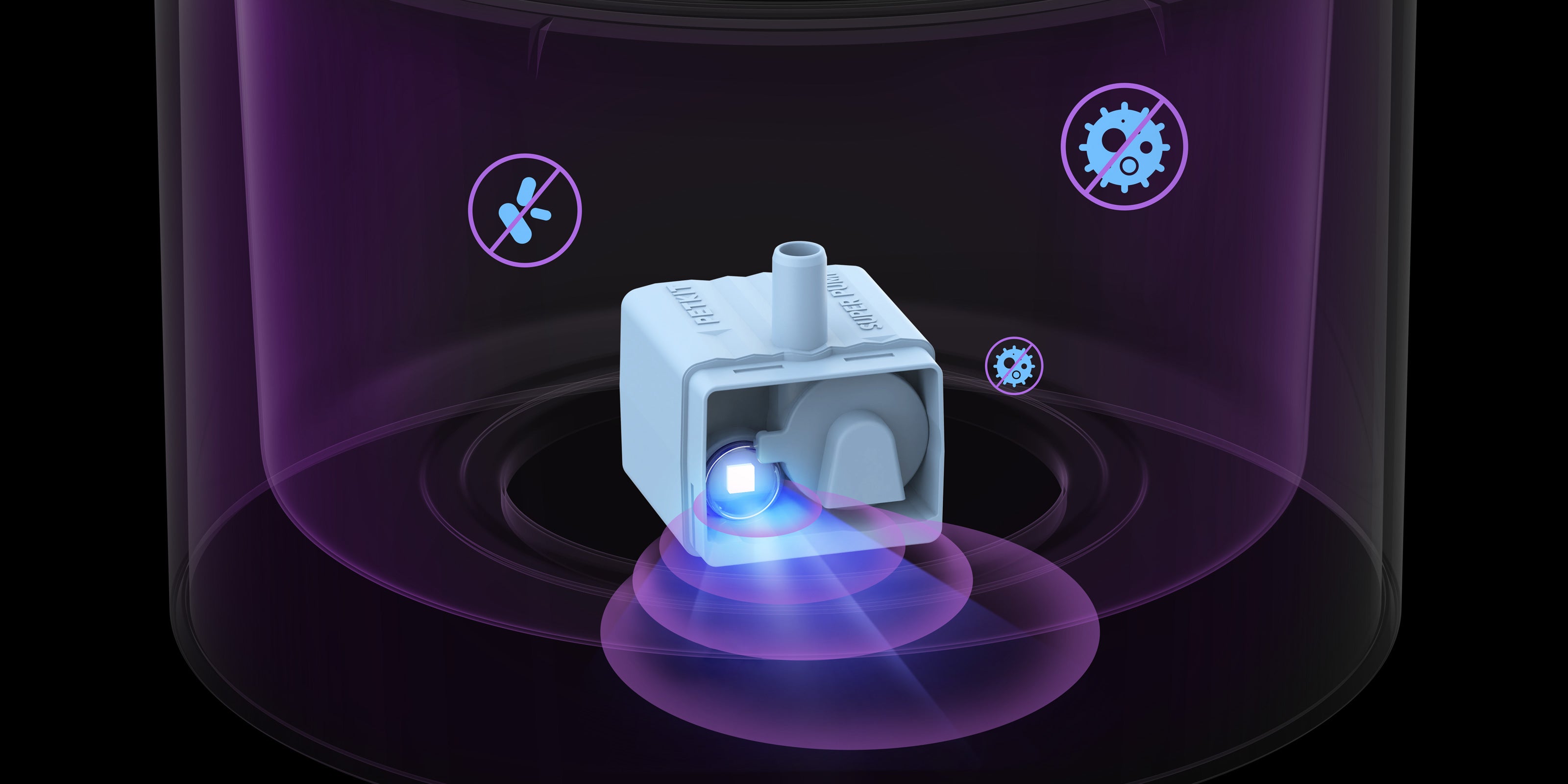 EverSweet 3 Pro UVC Pet Water Fountain using ultraviolet light to achieve up to 99.96 percent disinfection for hygienic drinking water