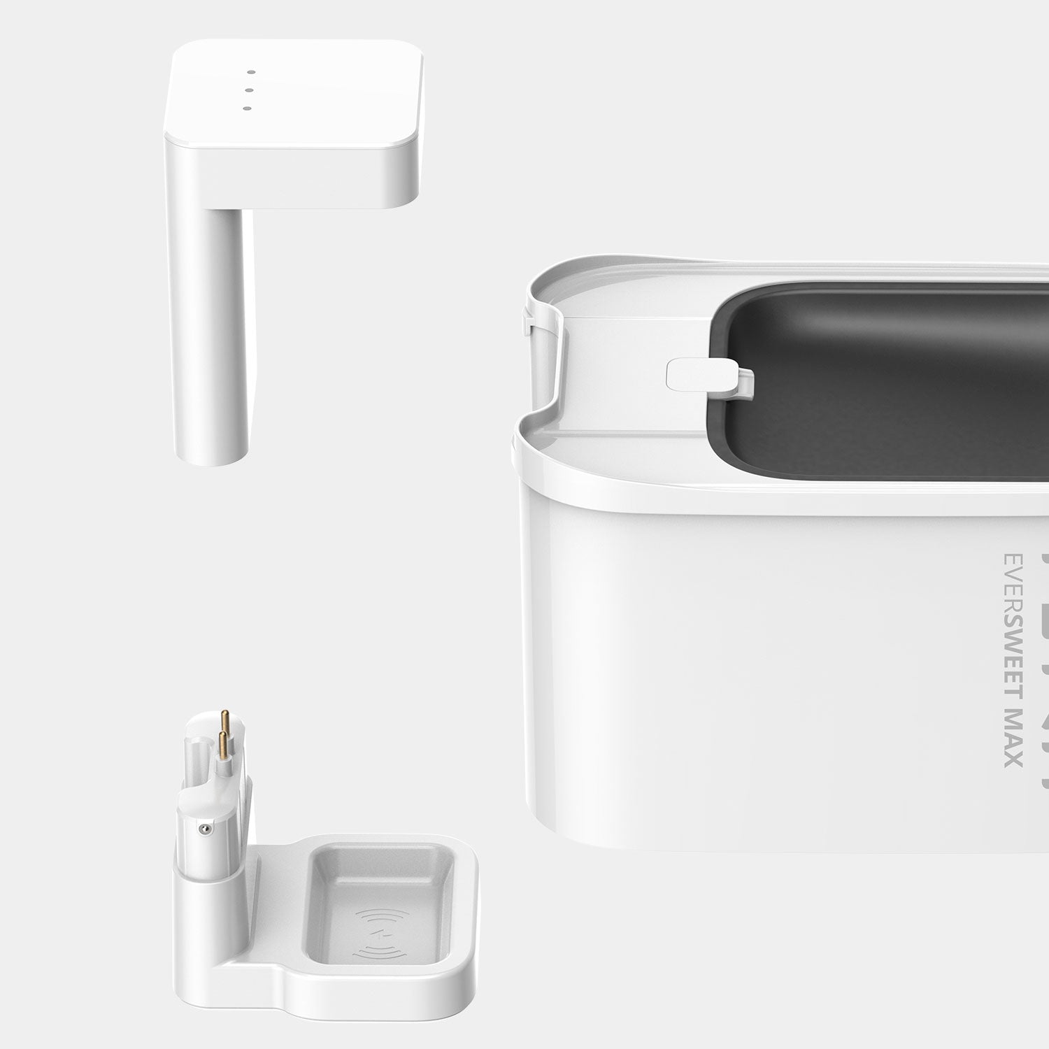 EverSweet Max pet water fountain featuring a detachable control module and wireless base for easier placement and cleaning