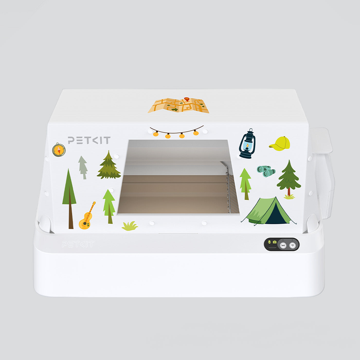 Front-Entry Hood displayed with DIY stickers that allow owners to personalize and decorate their cat’s litter area when paired with the PUROBOT CRYSTAL DUO cat litter box