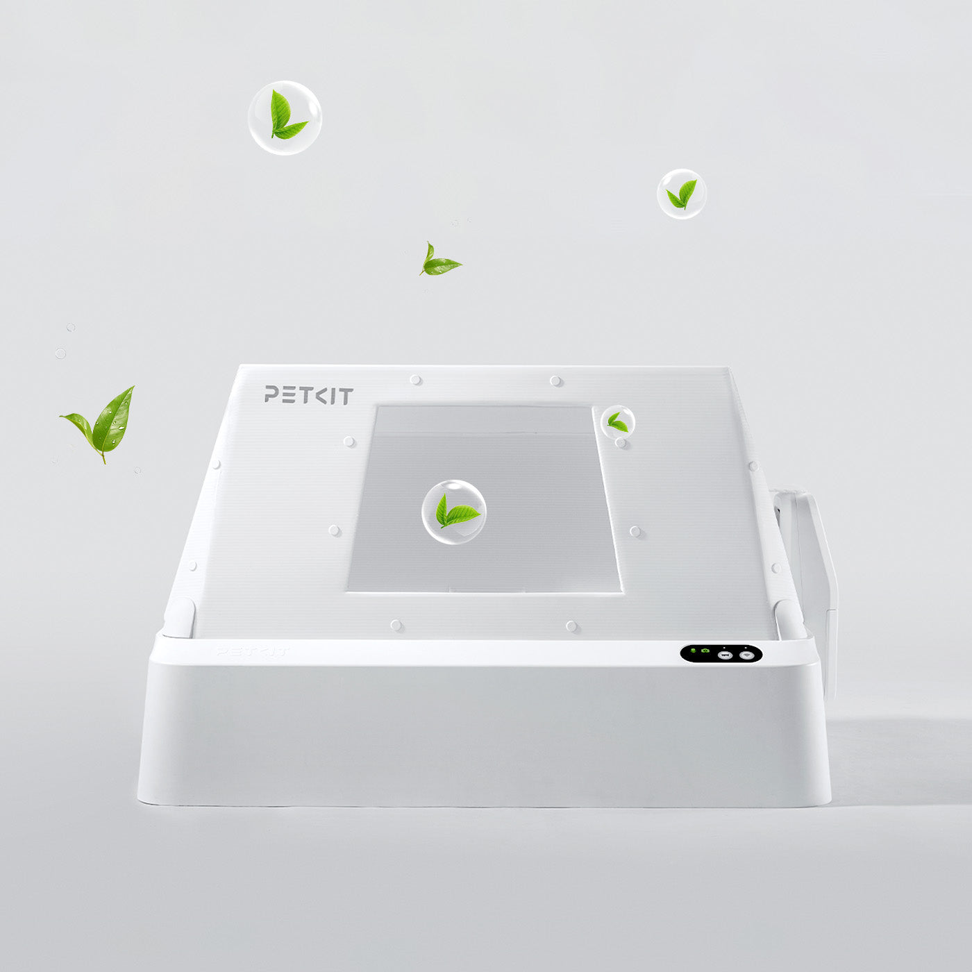 Front-Entry Hood paired with the PUROBOT CRYSTAL DUO showing how it locks odors inside the litter box and keeps indoor air fresh and breathable