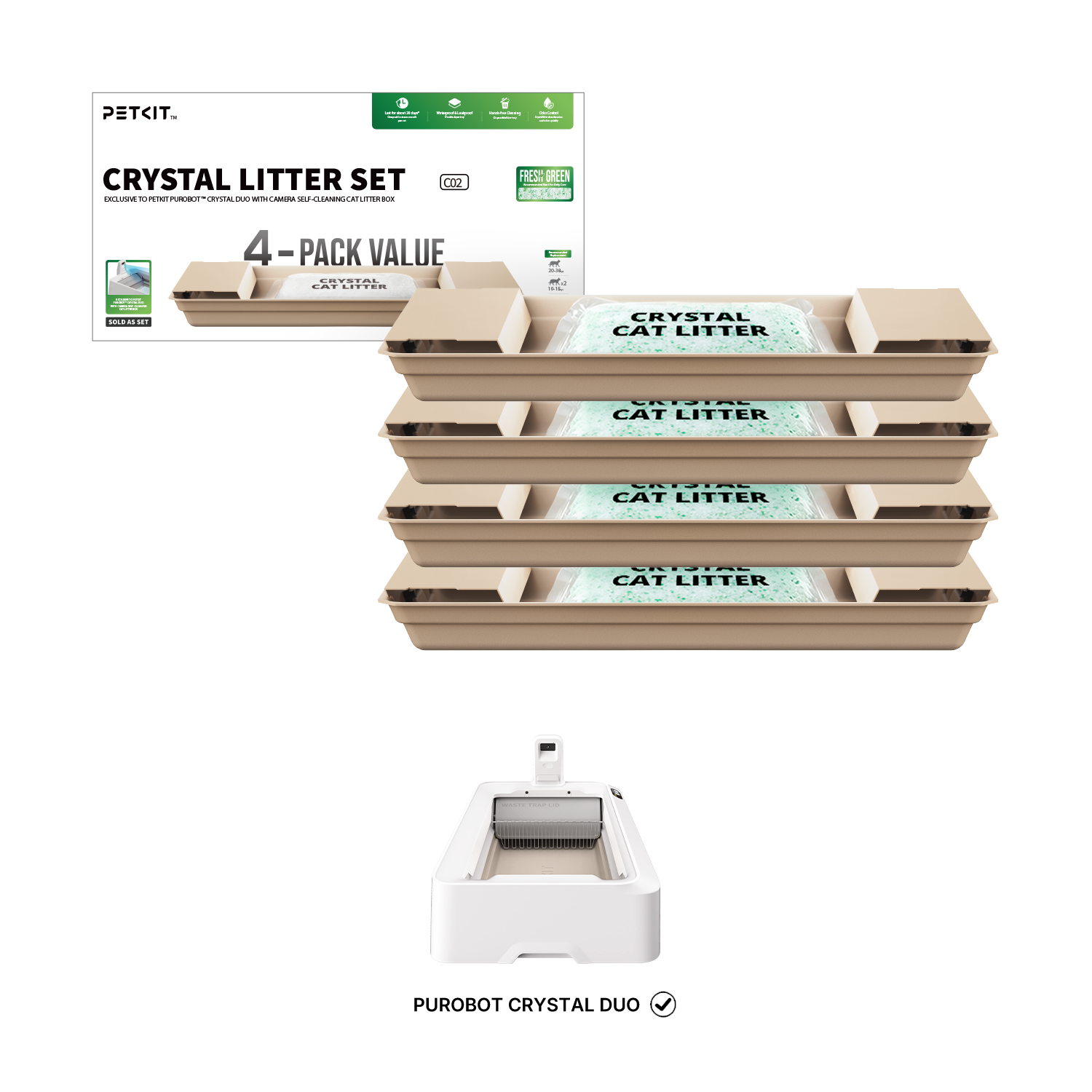 PETKIT Crystal Litter Set Fresh Green is compatible with Purobot Crystal Duo automatic litter box