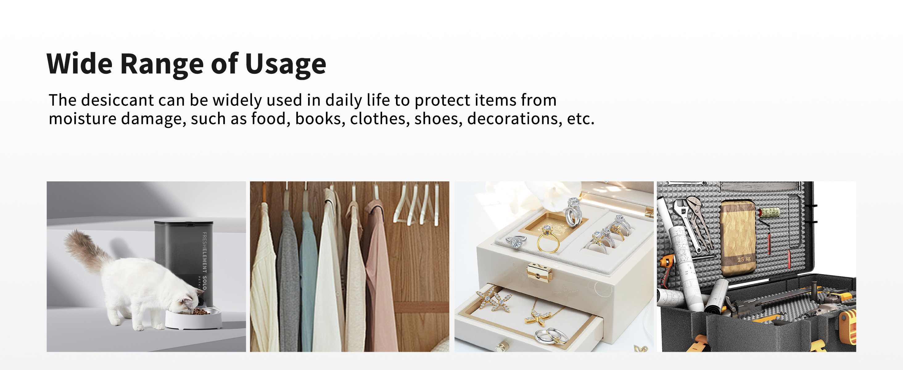 PETKIT desiccant can be widely used to protect food, books, clothes, shoes, decorations, and other items from moisture damage