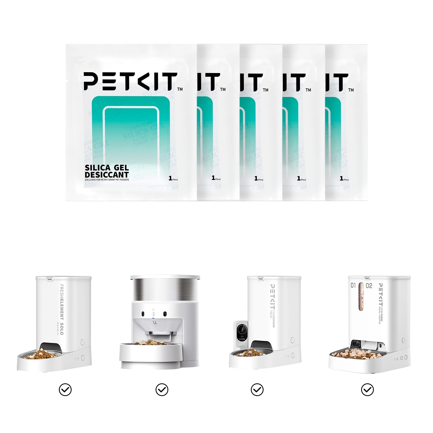 PETKIT desiccant displayed with compatible pet feeder to keep pet food fresh and dry