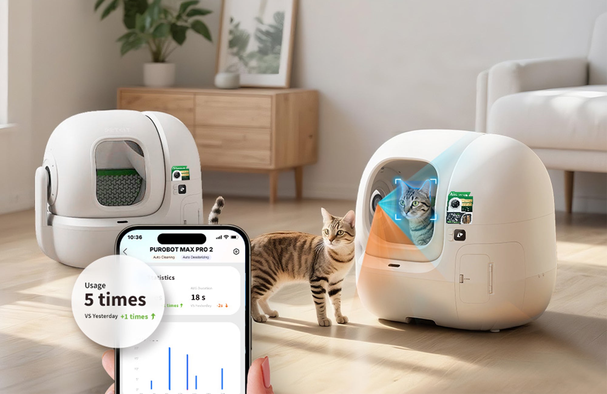 PUROBOT MAX PRO 2 Automatic Litter Box personalized cat health profiles with unified app data across multiple devices