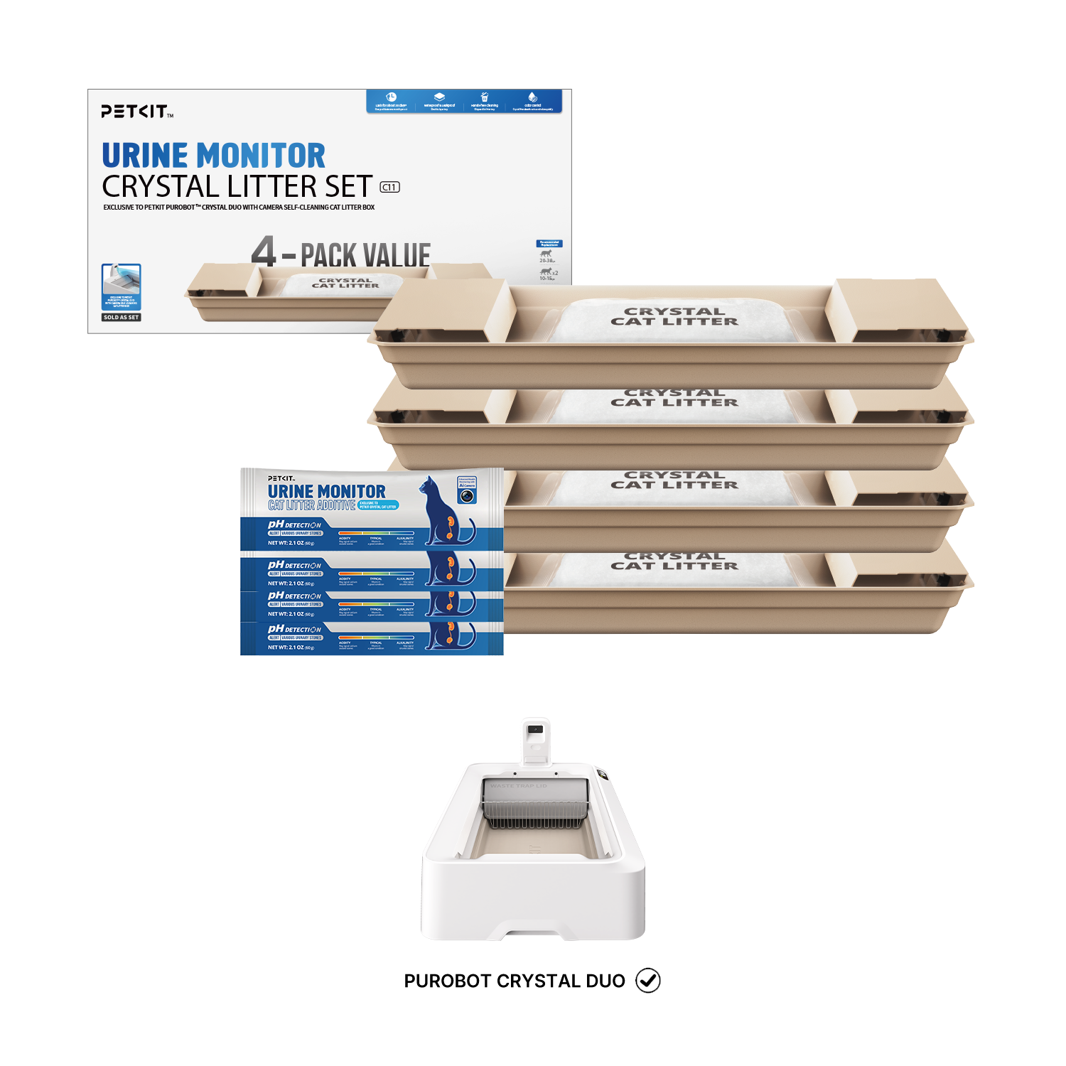 PETKIT Urine Monitor Crystal Litter Set is compatible with Purobot Crystal Duo automatic cat litter box