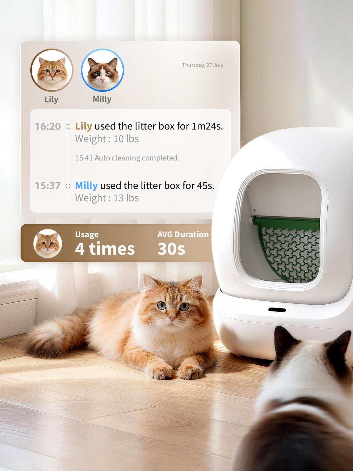 PuraMax 2 Automatic Cat Litter Box full app control with data-driven urinary health tracking for multi-cat households