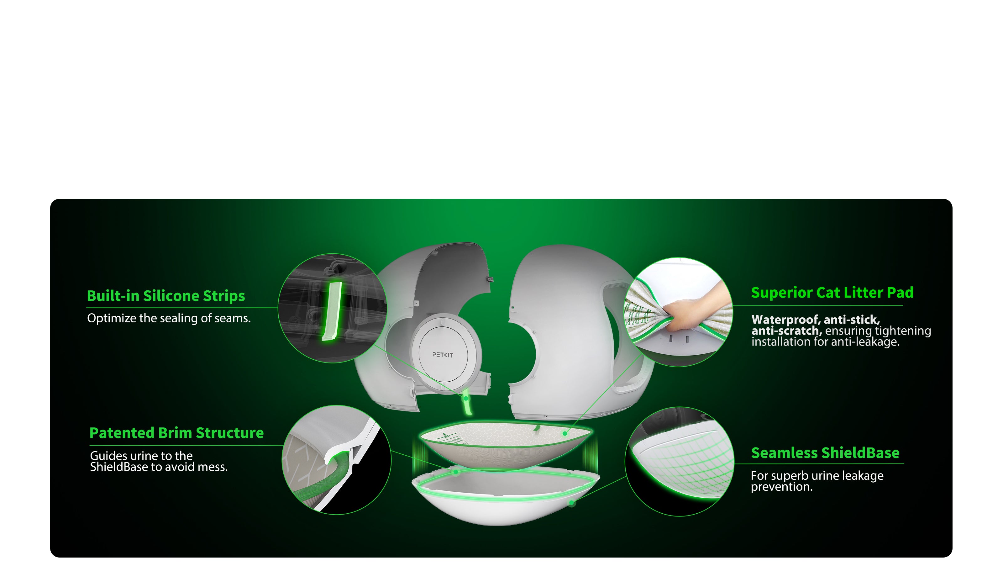 PuraMax 2 Cylinder Max featuring PETKIT patented 360 degree seamless ShieldBase for all-round leak prevention