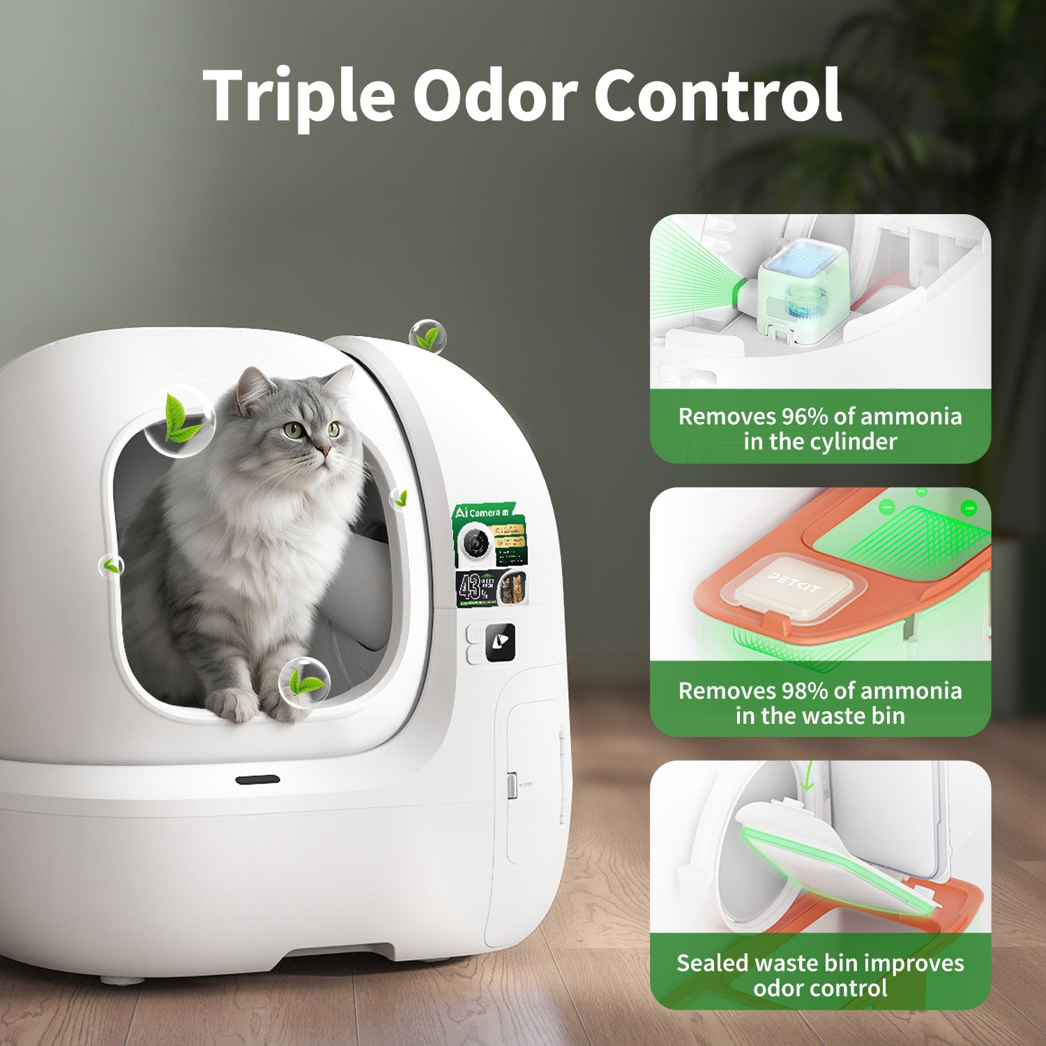 Triple odor control system of PUROBOT MAX PRO 2 litter box