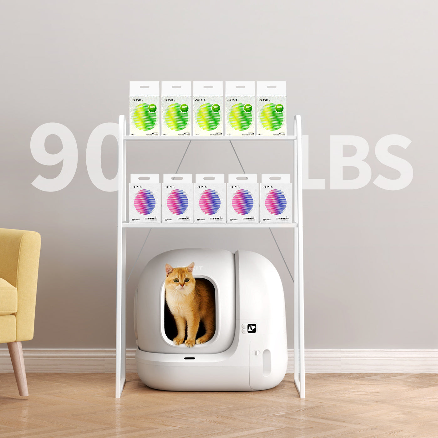 Storage Shelf with fixed brackets and double-layer steel shelves, supporting up to 90lbs for reliable storage