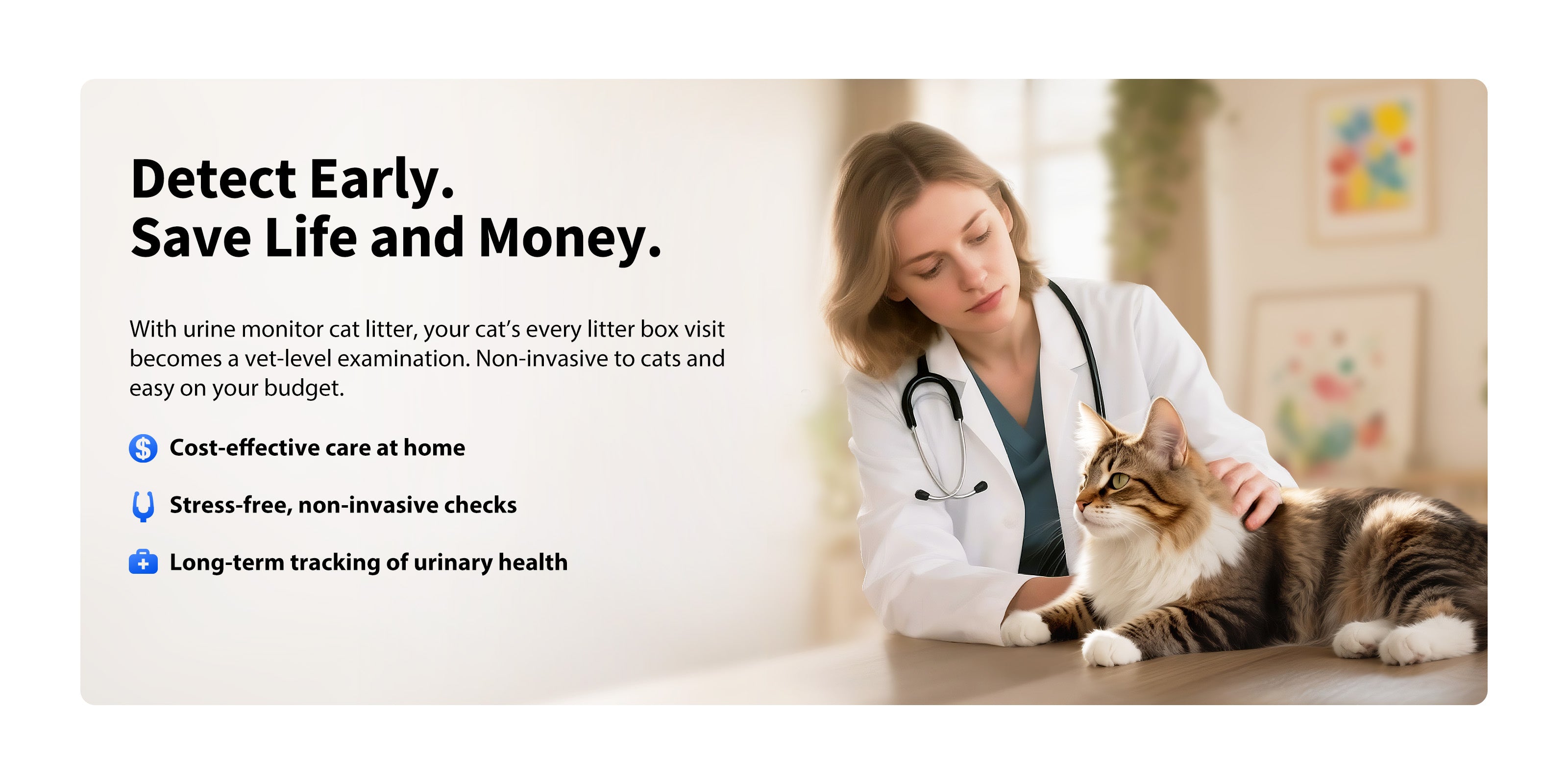 Urine Monitor Cat Litter turns daily litter box use into non-invasive urinary health monitoring, enabling early detection at home while reducing stress, veterinary costs, and long-term health risks