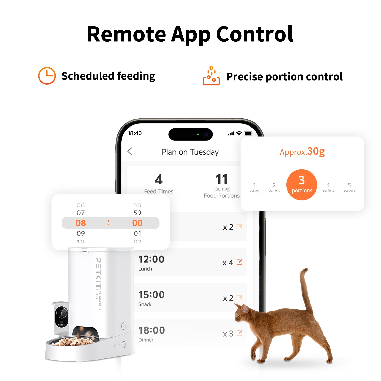 PETKIT YumShare Solo with camera automatic cat feeder allows remote app control with scheduled feeding and precise portion management