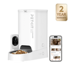 PETKIT YumShare Solo with camera automatic cat feeder shown with mobile app interface for remote feeding control with a 2-year warranty badge