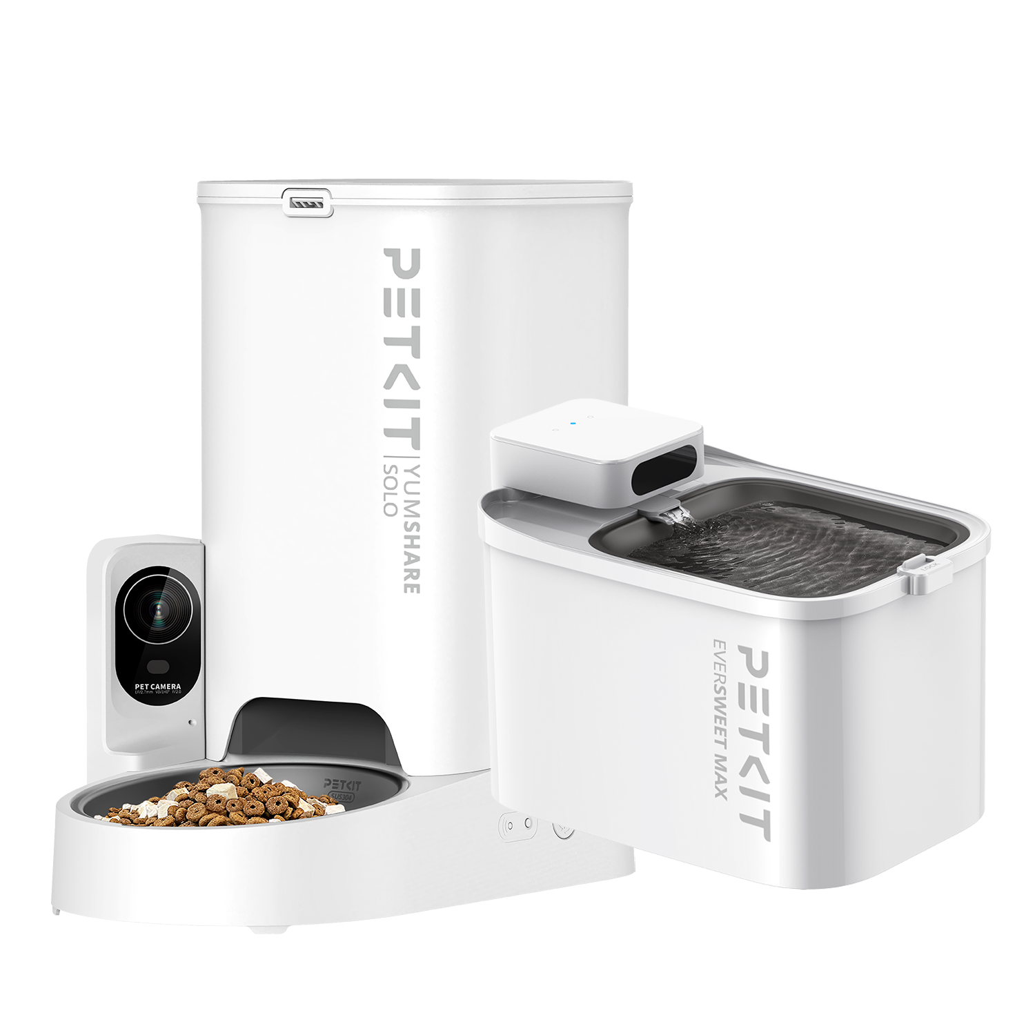 PETKIT YumShare Solo with camera automatic cat feeder bundled with PETKIT EverSweet Max fountain, a complete feeding and hydration solution for pets