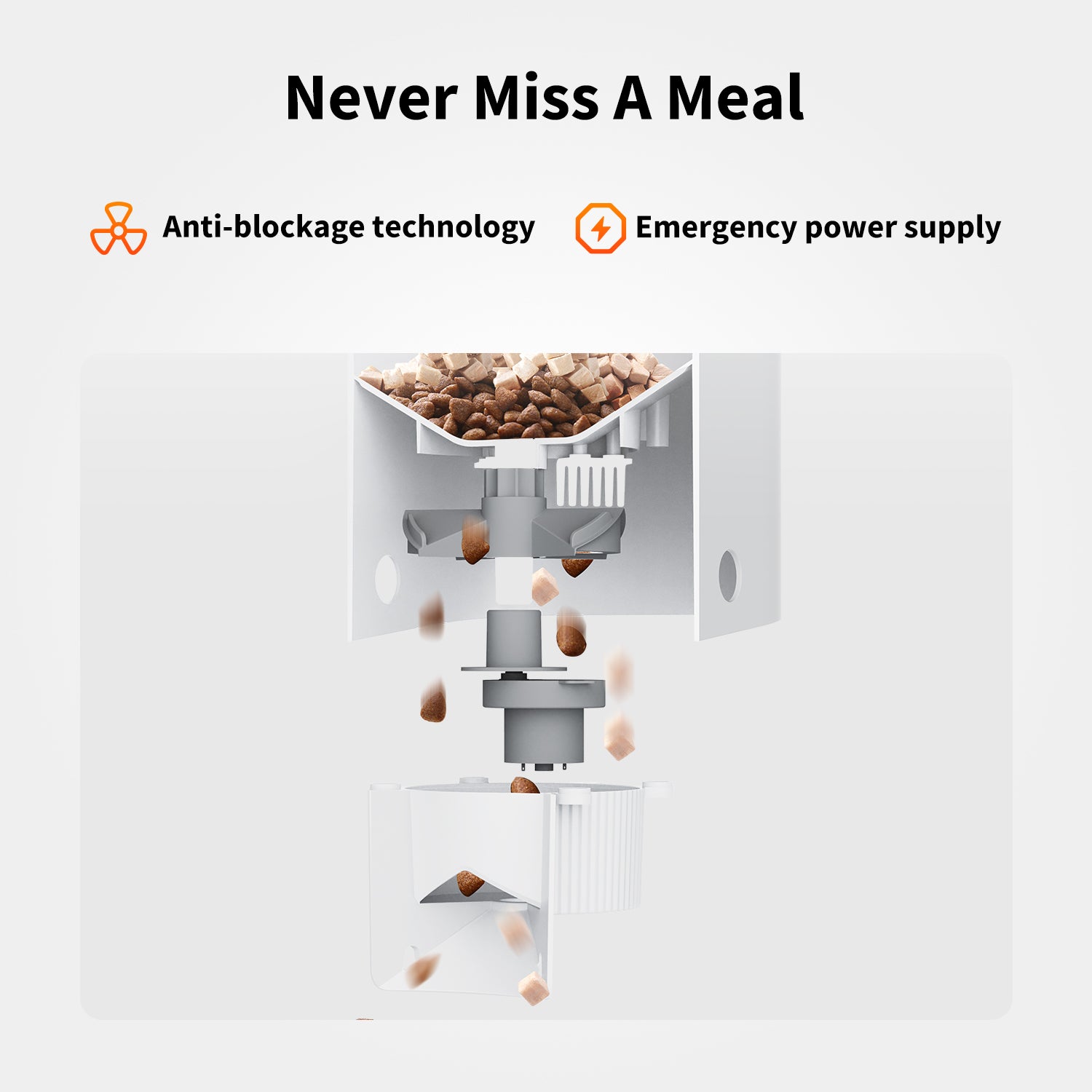 PETKIT YumShare Solo with camera automatic cat feeder ensures uninterrupted feeding with anti-blockage technology and emergency power supply