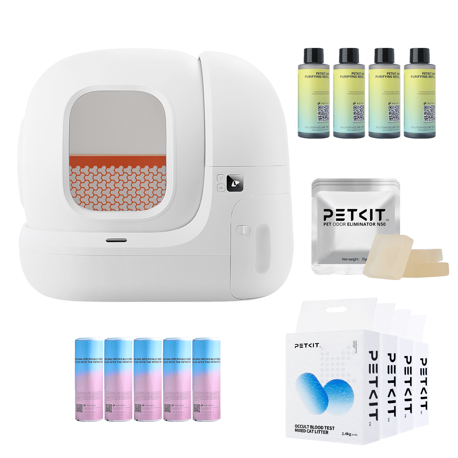 PURAMAX Ultimate Bundle selfcleaning cat litter box trash bags cat litters