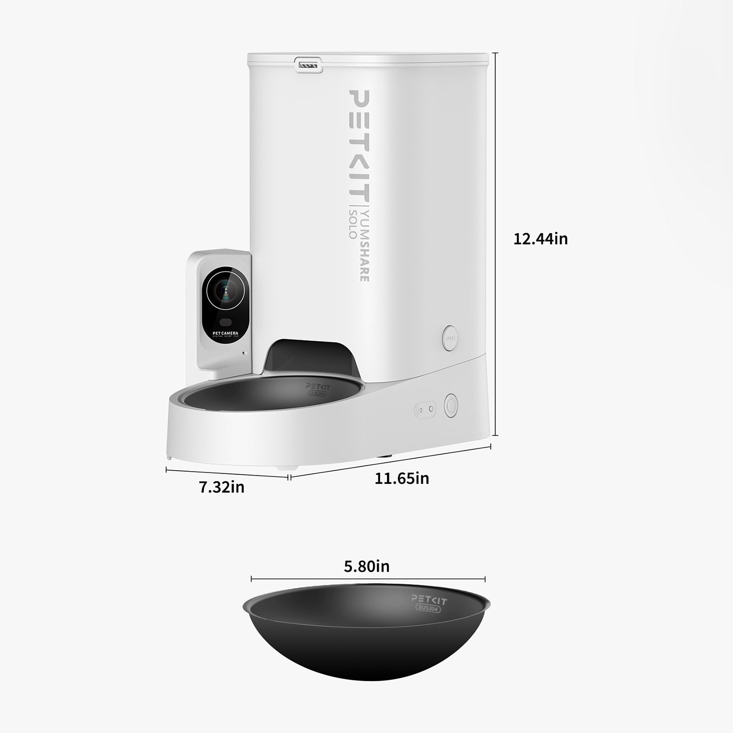 PETKIT YumShare Solo with camera automatic cat feeder with detailed product dimensions