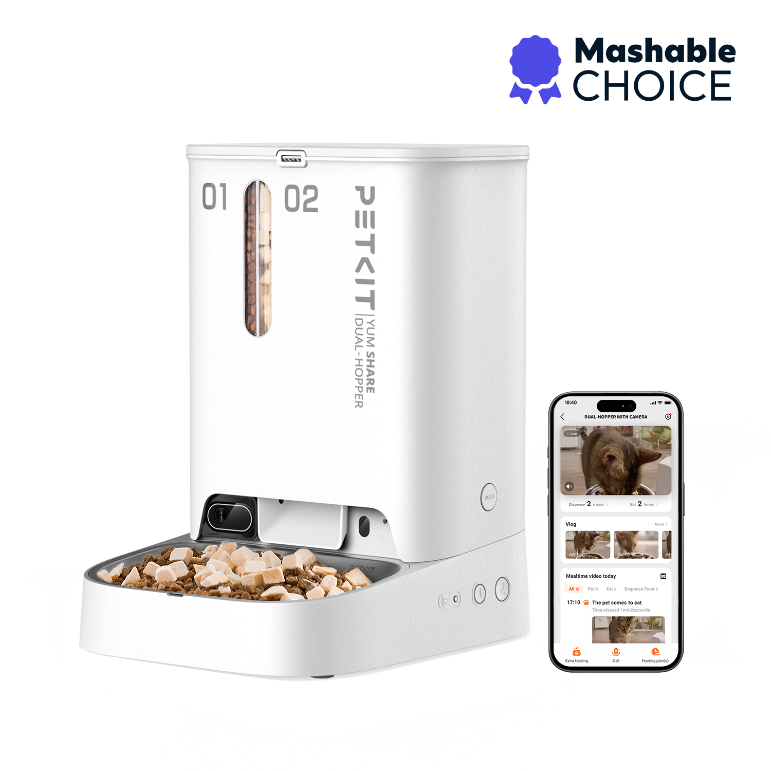 PETKIT Yumshare Dual-Hopper 自動給餌器(カメラ付き) YumShare 5L Camera Pet Feeder, Smart Dual-hopper Cat Food