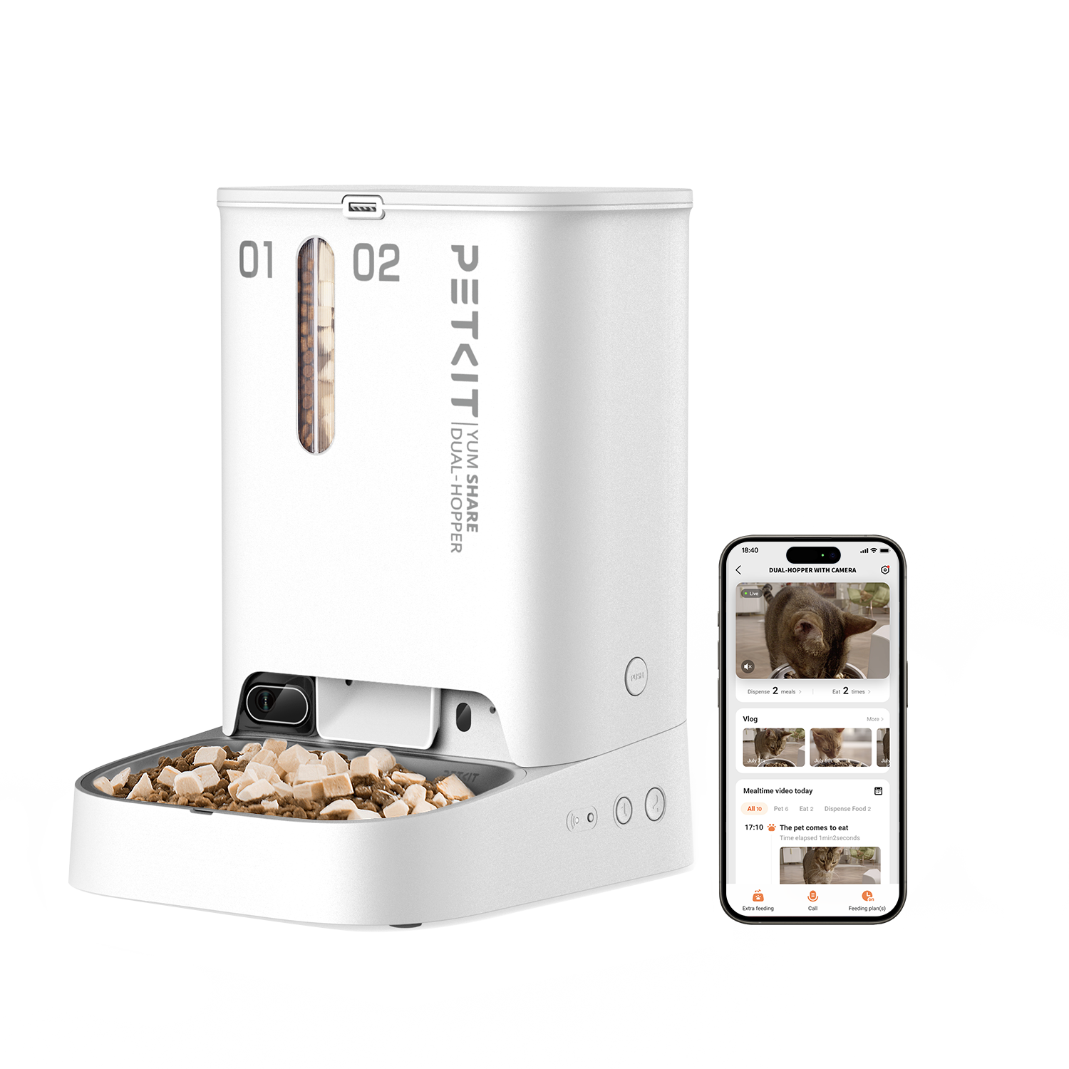 YumShare Dual-hopper Automatic Feeder with app