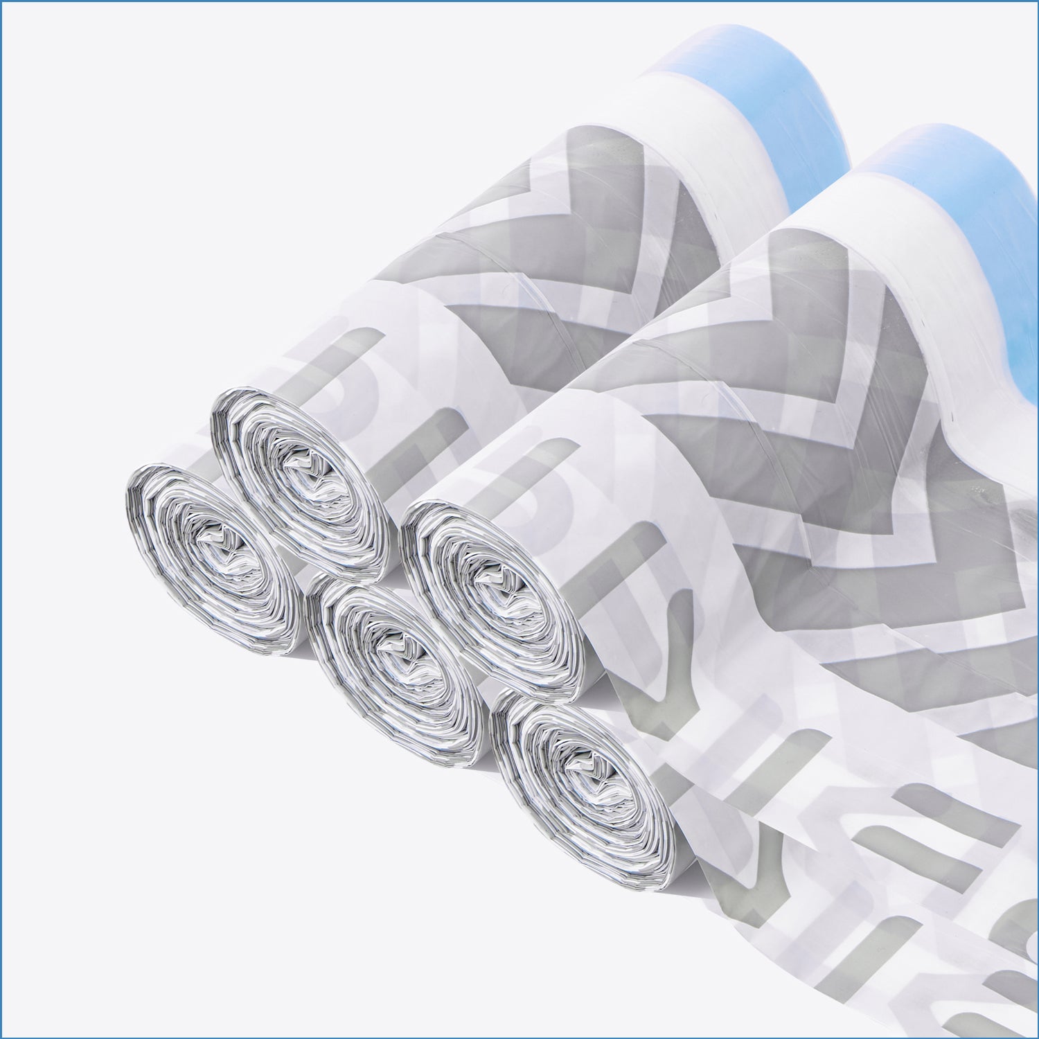 View of Automatic Litter Box Trash Bag rolls, showing 5 rolls ready for replacement and organized storage