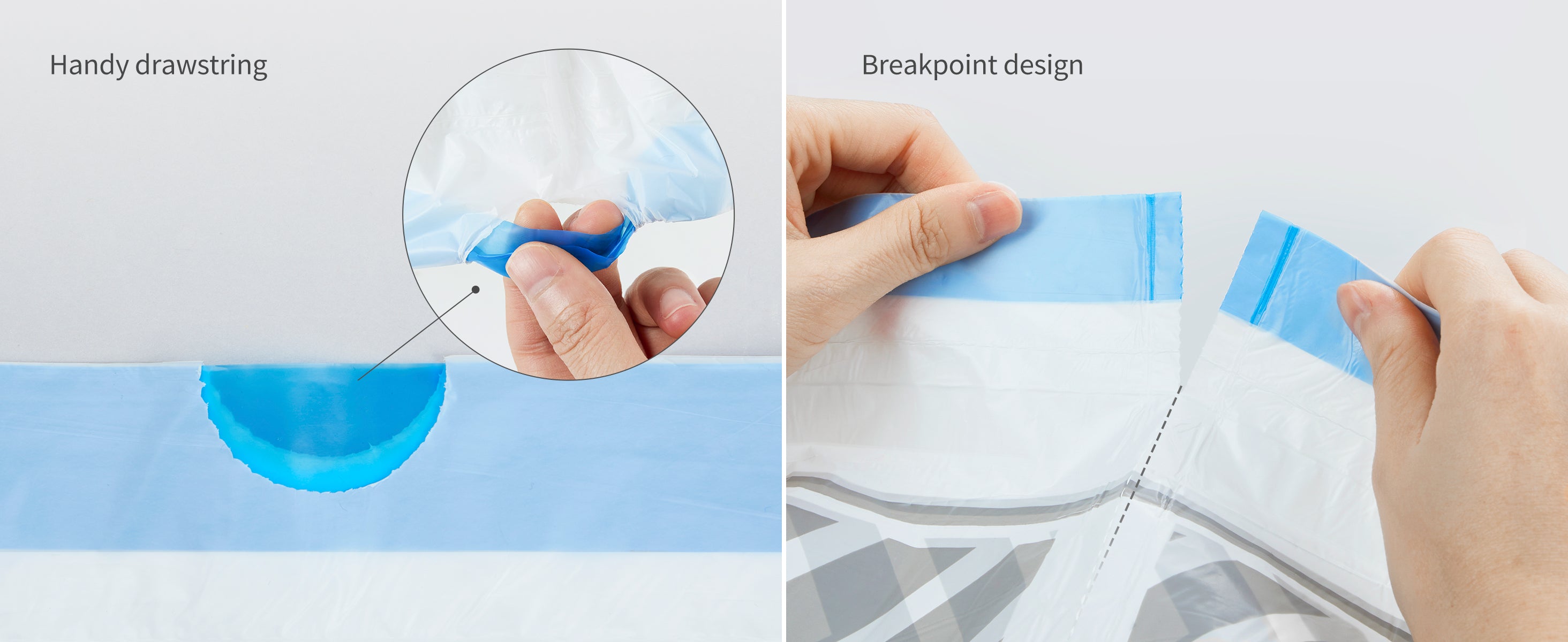 Automatic Litter Box Trash Bag highlighting handy drawstring and breakpoint design, making replacement easy and mess-free