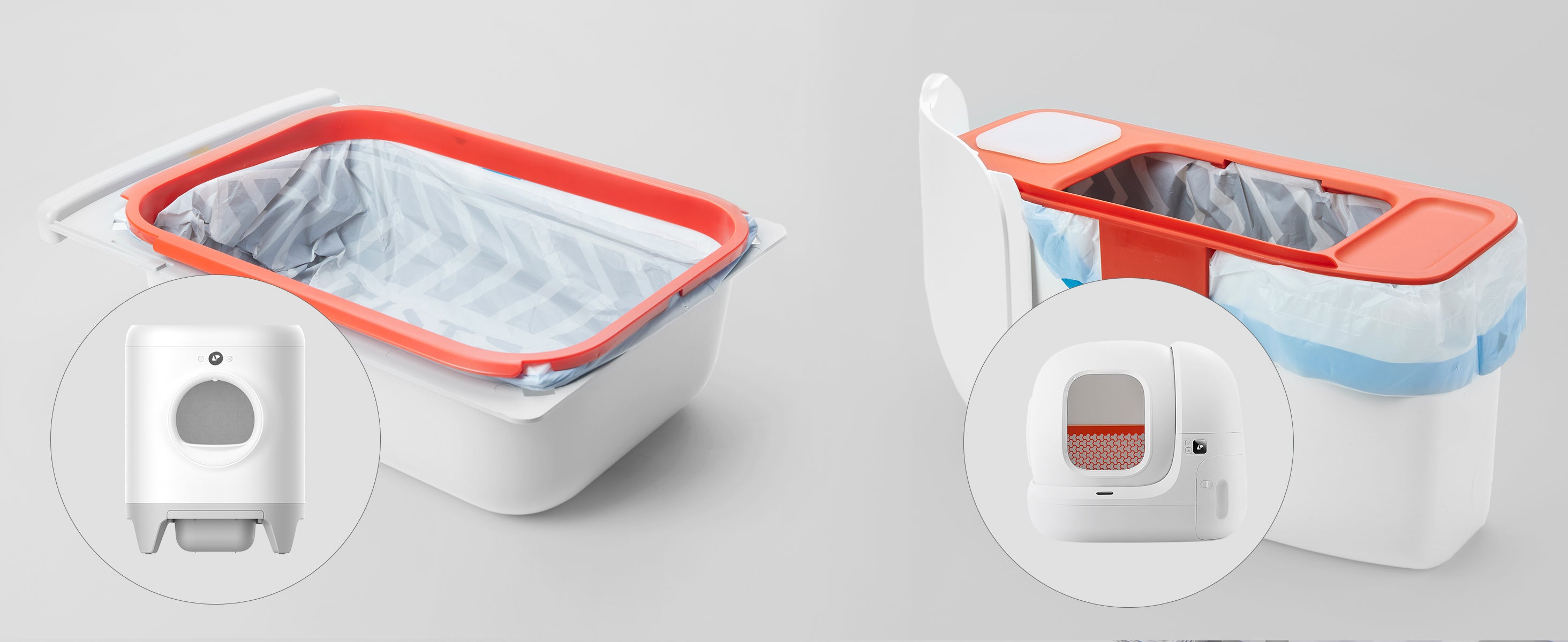 Automatic Litter Box Trash Bag perfectly fitted on PETKIT automatic litter boxes' waste bin, showing tight seal and ready for hygienic waste management