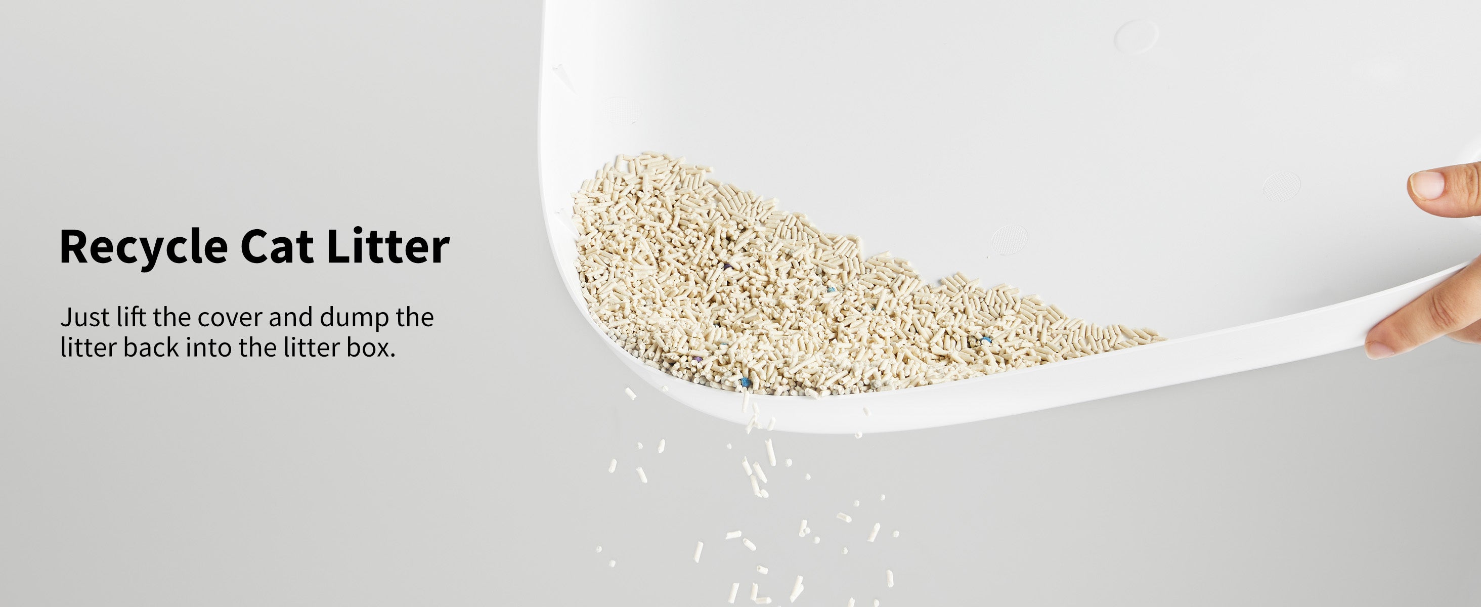 Cat Litter Ramp designed to recycle collected litter by lifting the cover and pouring it back into the litter box