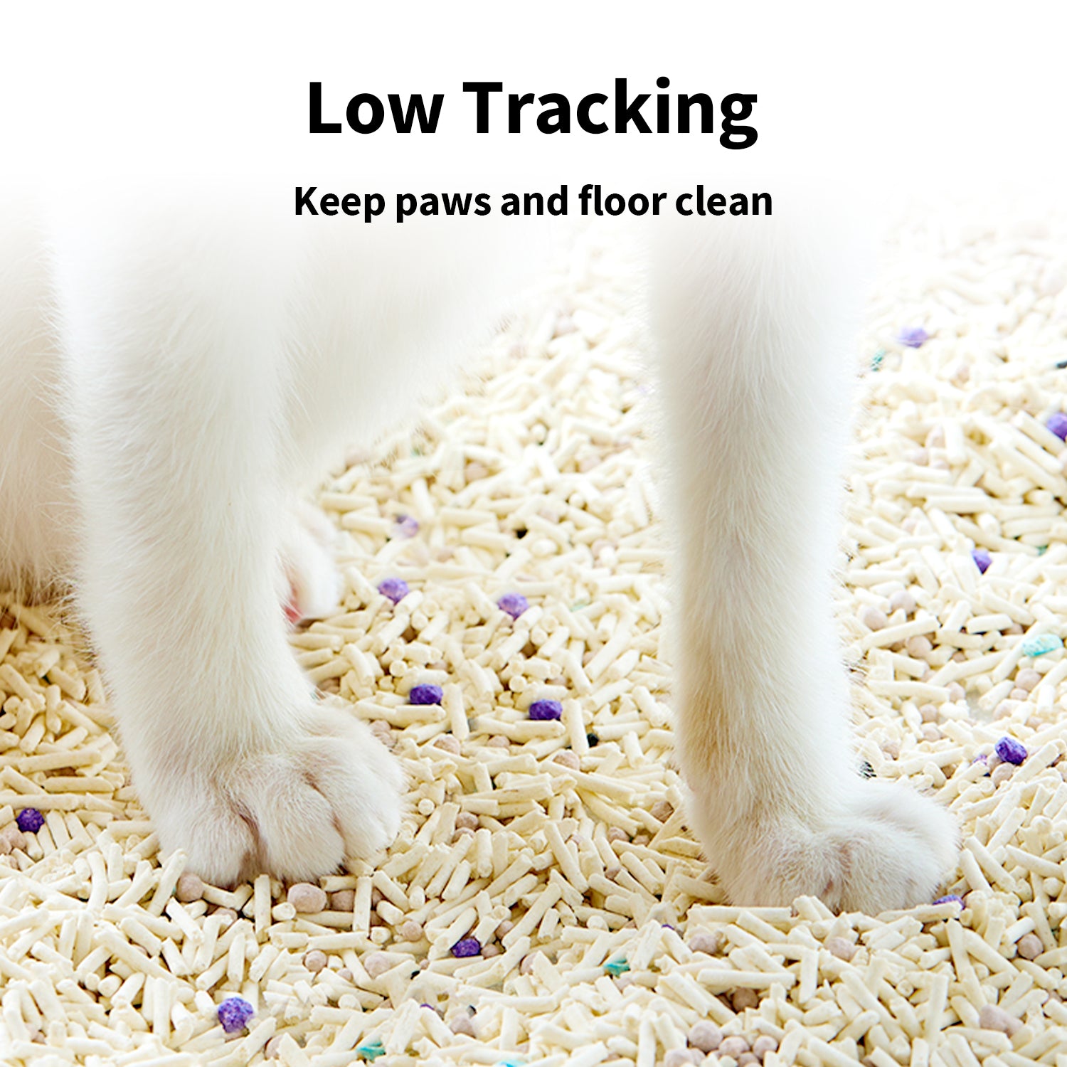 Clump+ Tofu Mixed Cat Litter with larger granules that reduce tracking on cat paws and keep floors clean