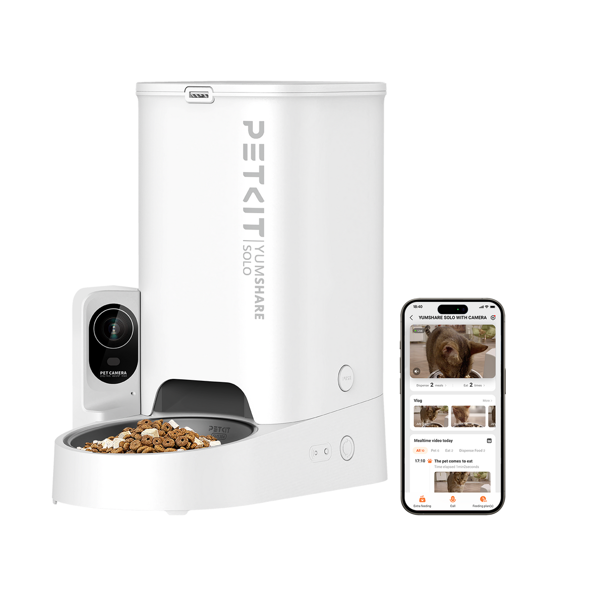 YumShare Solo Camera Pet Feeder, Automatic Cat Food Dispenser 