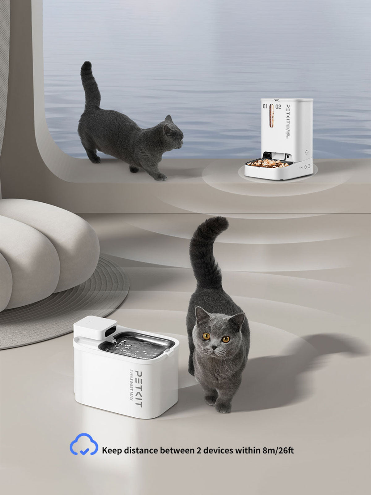 EverSweet Max pet water fountain controlled remotely via Bluetooth when connected with a PETKIT master device