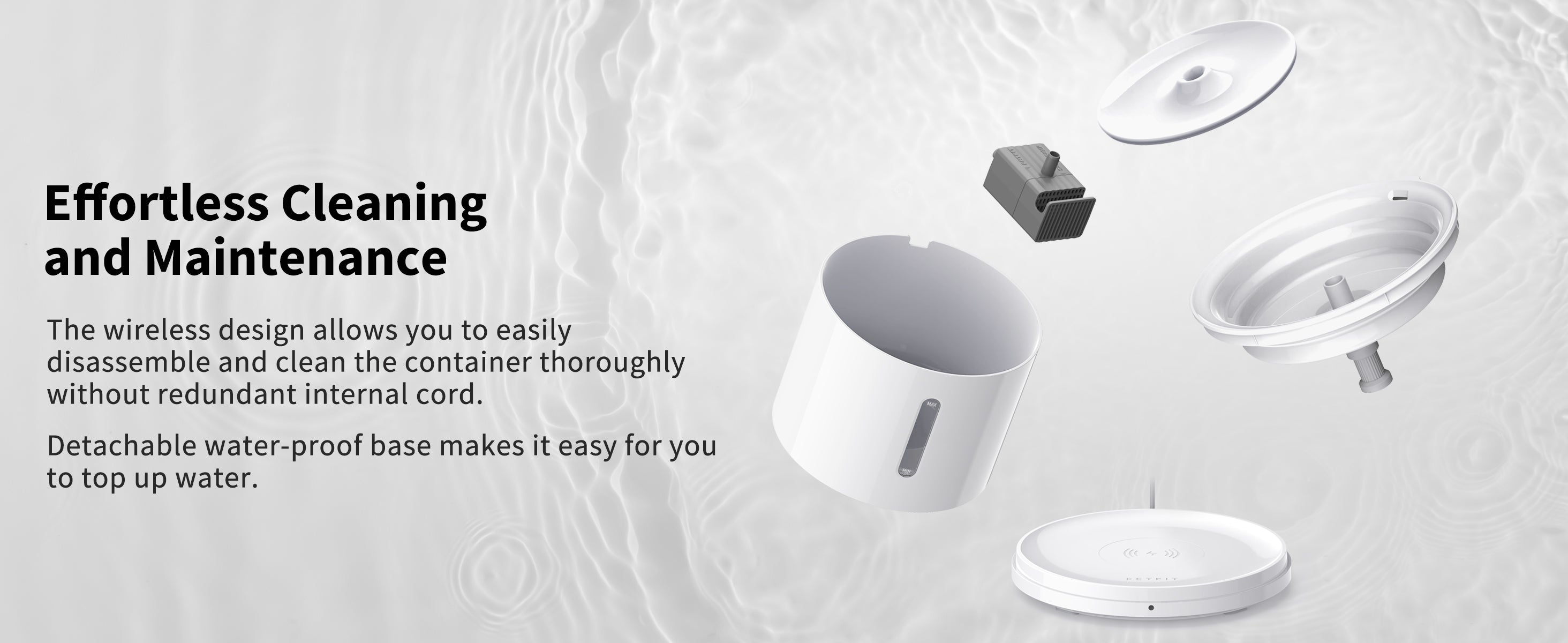 EverSweet Solo 2 Pet Water Fountain with a wireless design and detachable waterproof base for effortless cleaning and refilling