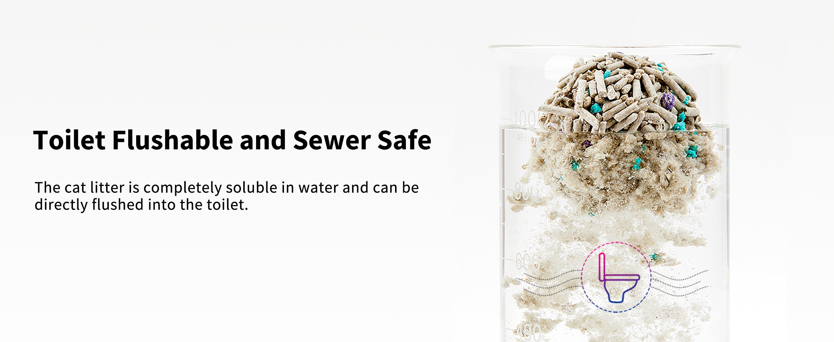 Flushable Clumping Cat Litter completely water-soluble and safe to flush, environmentally friendly and convenient for disposal