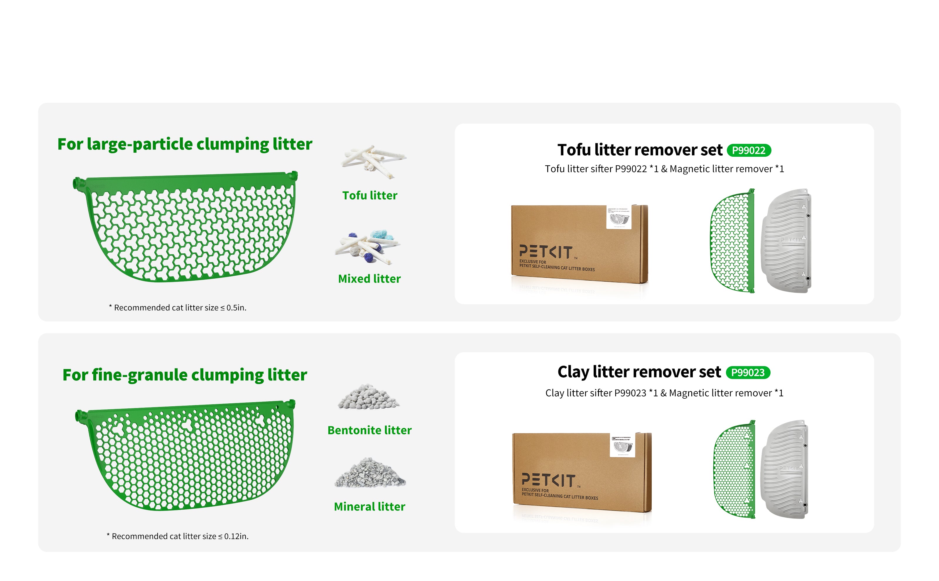 Magnetic Cat Litter Remover Set model options for tofu litter and clay litter applications