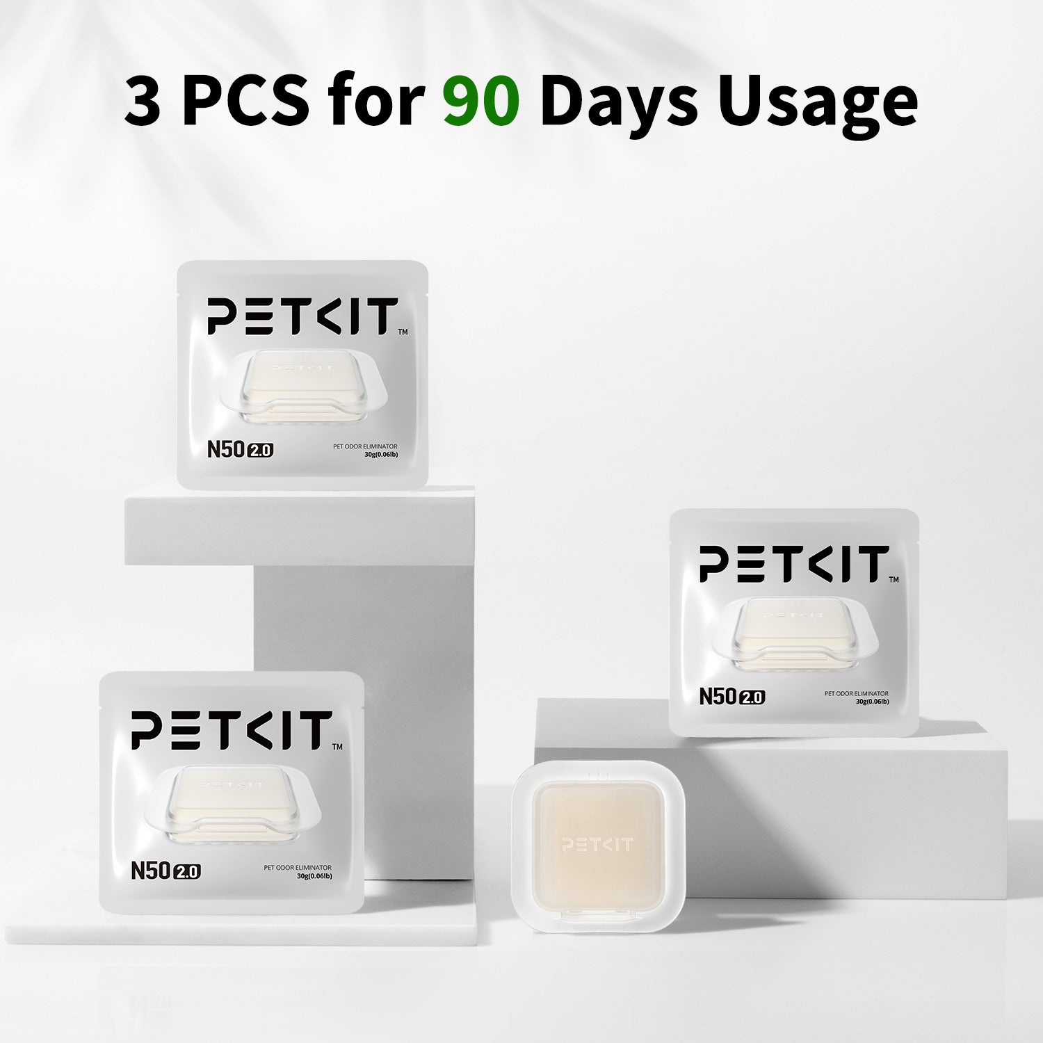Pet Odor Eliminator N50 2.0 3-pack set providing up to 90 days of continuous odor control for PETKIT automatic litter boxes