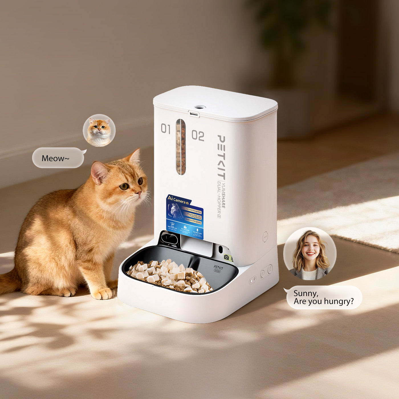 YumShare 5L Camera Pet Feeder, Smart Dual-hopper Cat Food
