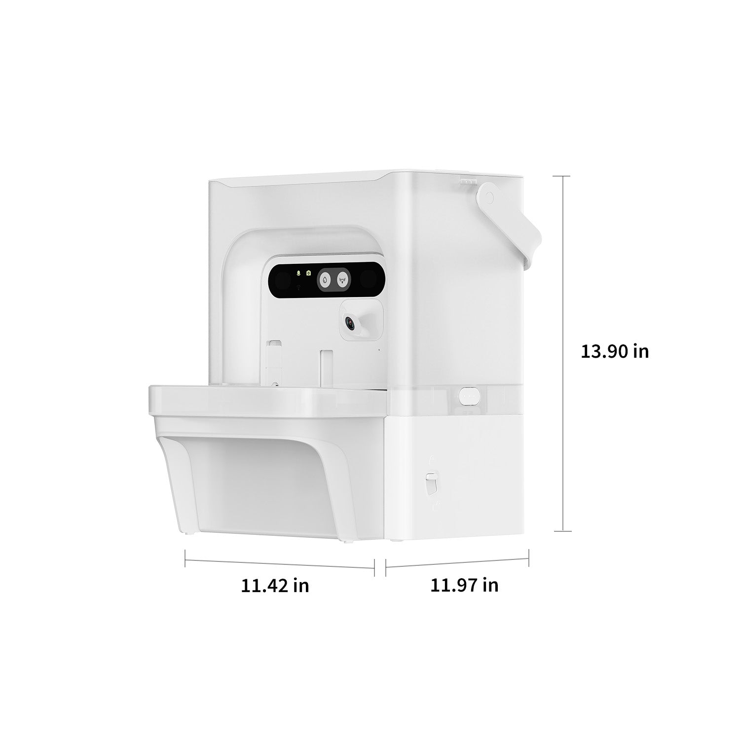 EverSweet Ultra Cat Water Fountain showing dimensions 11.96 × 11.41 × 13.89 inches for accurate size reference