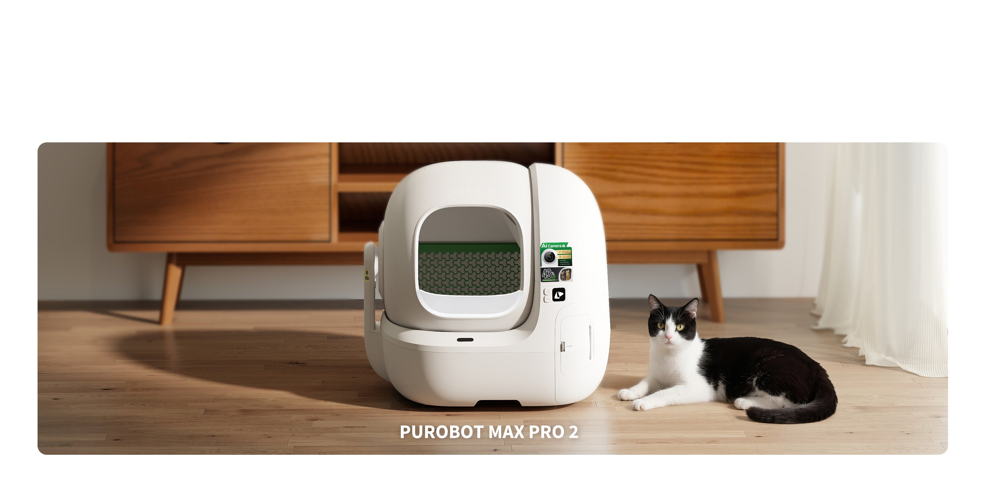 ETKIT Fence 2.0 elevated entrance in a modern home scene, compatible with PUROBOT MAX PRO 2 litter box