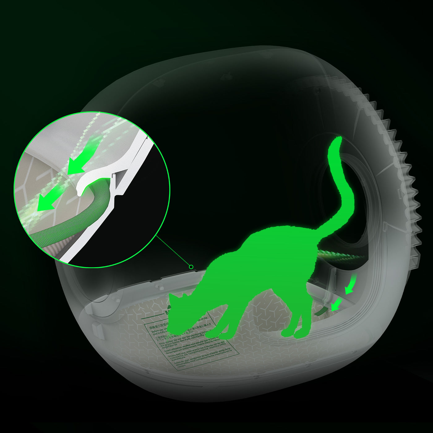 PuraMax 2 Cylinder Max covering elevated urination positions to reduce side leakage inside the litter box