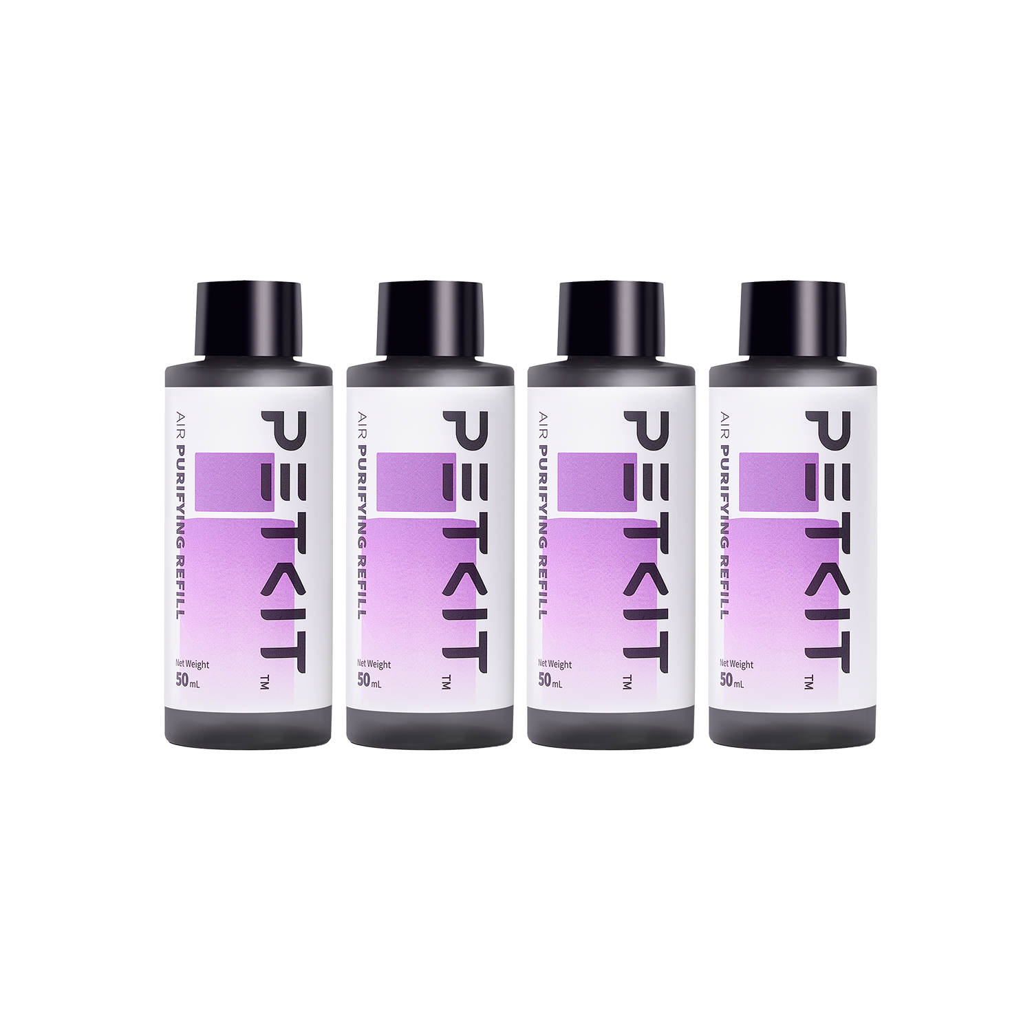 Four bottles of PETKIT Purifying Liquid Refill product display
