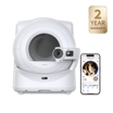 Purobot Ultra Automatic Cat Litter Box with PETKIT app interface and 2-year warranty badge on a white background