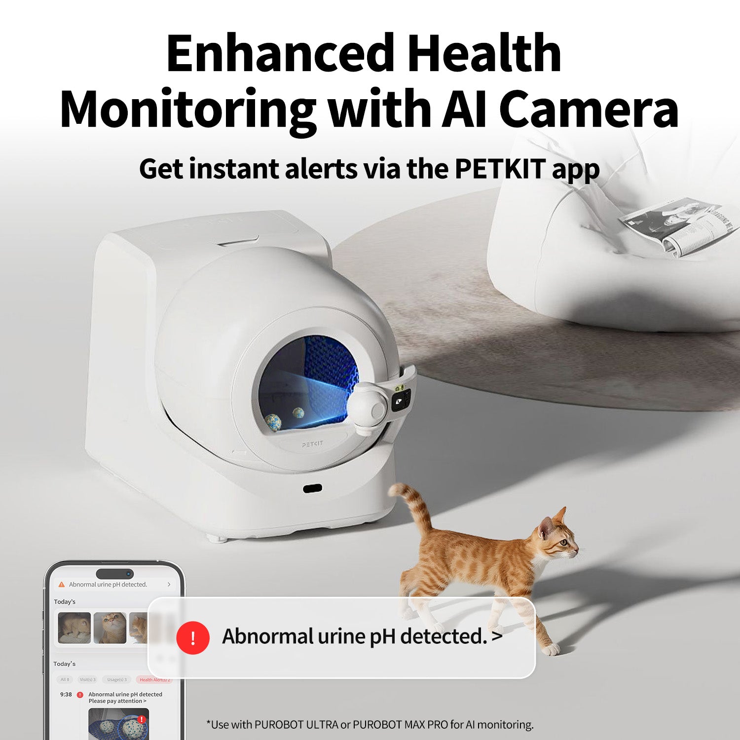 Urine Monitor Cat Litter used with an AI camera litter box for enhanced urinary health monitoring