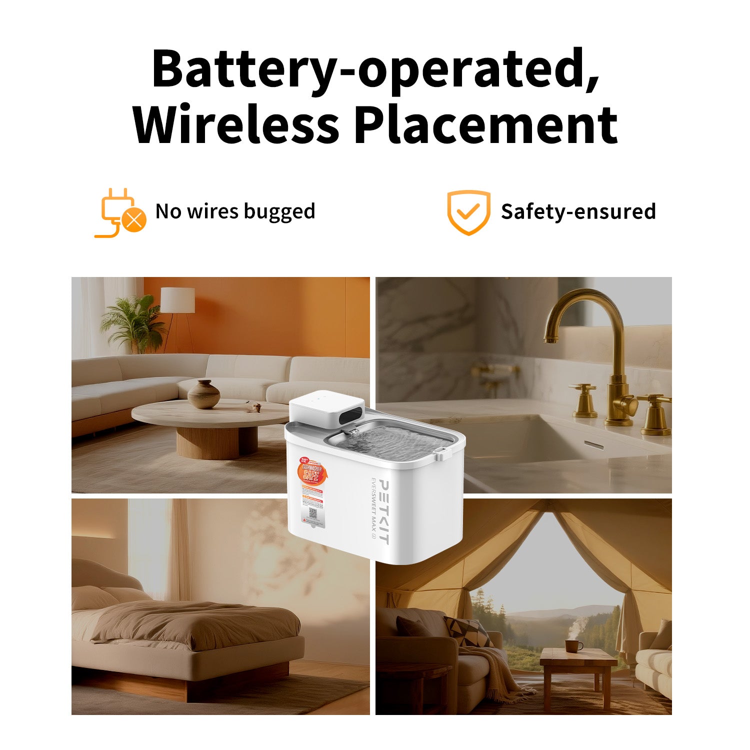 PETKIT EVERSWEET MAX 2 (UVC) cordless water fountain battery-operated for wireless placement in multiple locations