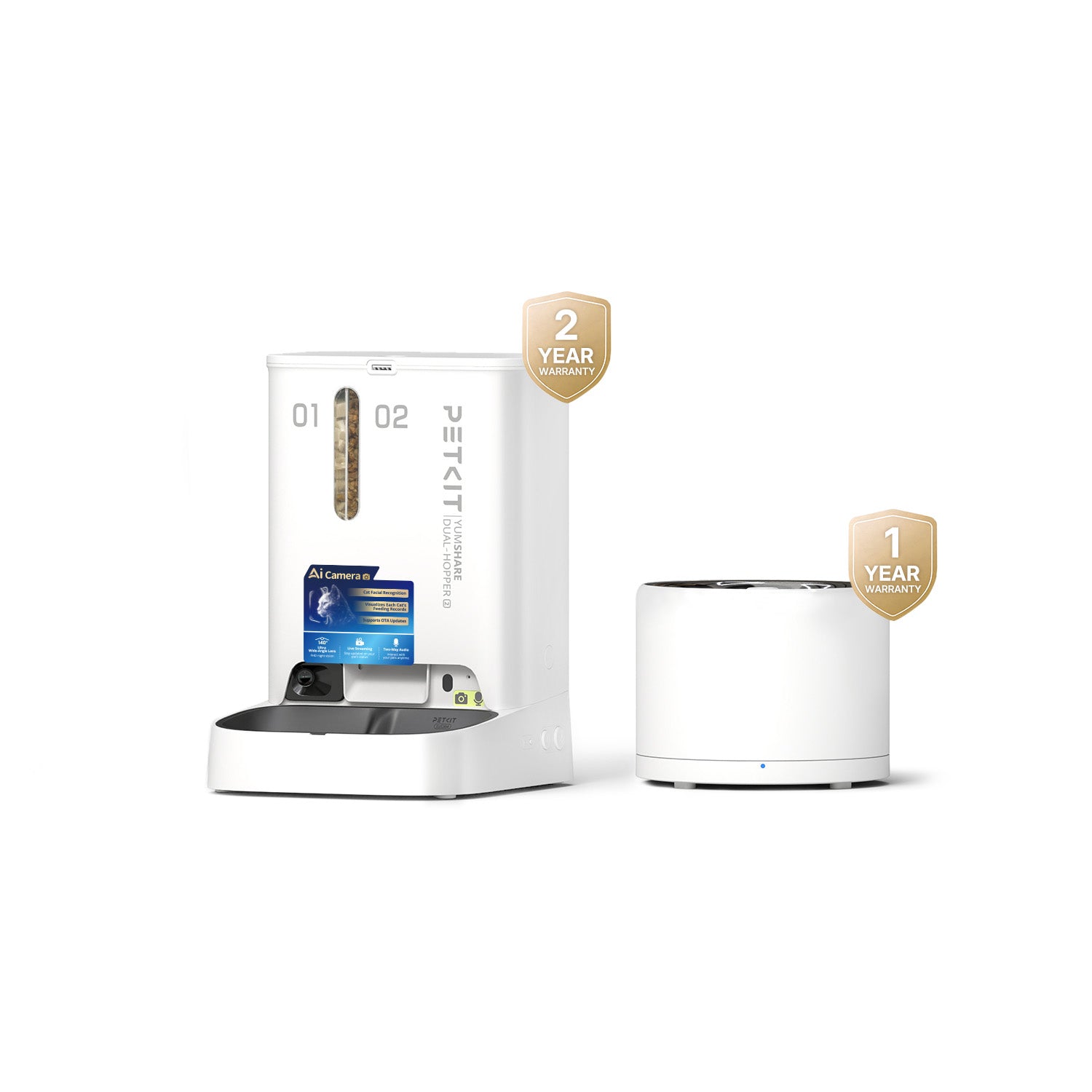 YumShare Dual-hopper 2 smart pet feeder paired with EverSweet 3 Pro UVC pet water fountain