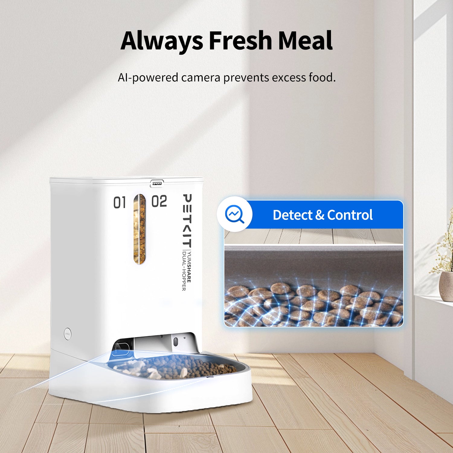 PETKIT YumShare Dual-hopper Automatic Cat Feeder with Camera featuring AI-powered camera to prevent excess food