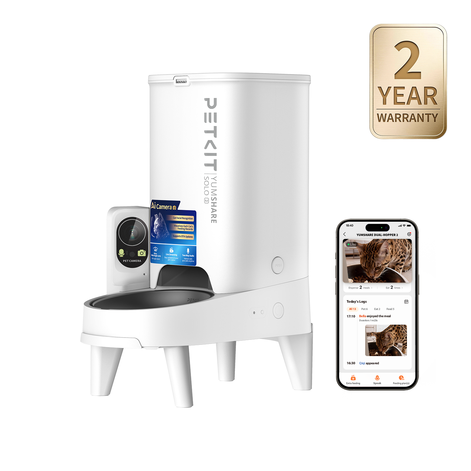 YumShare Solo 2 Automatic Cat Feeder with AI Camera