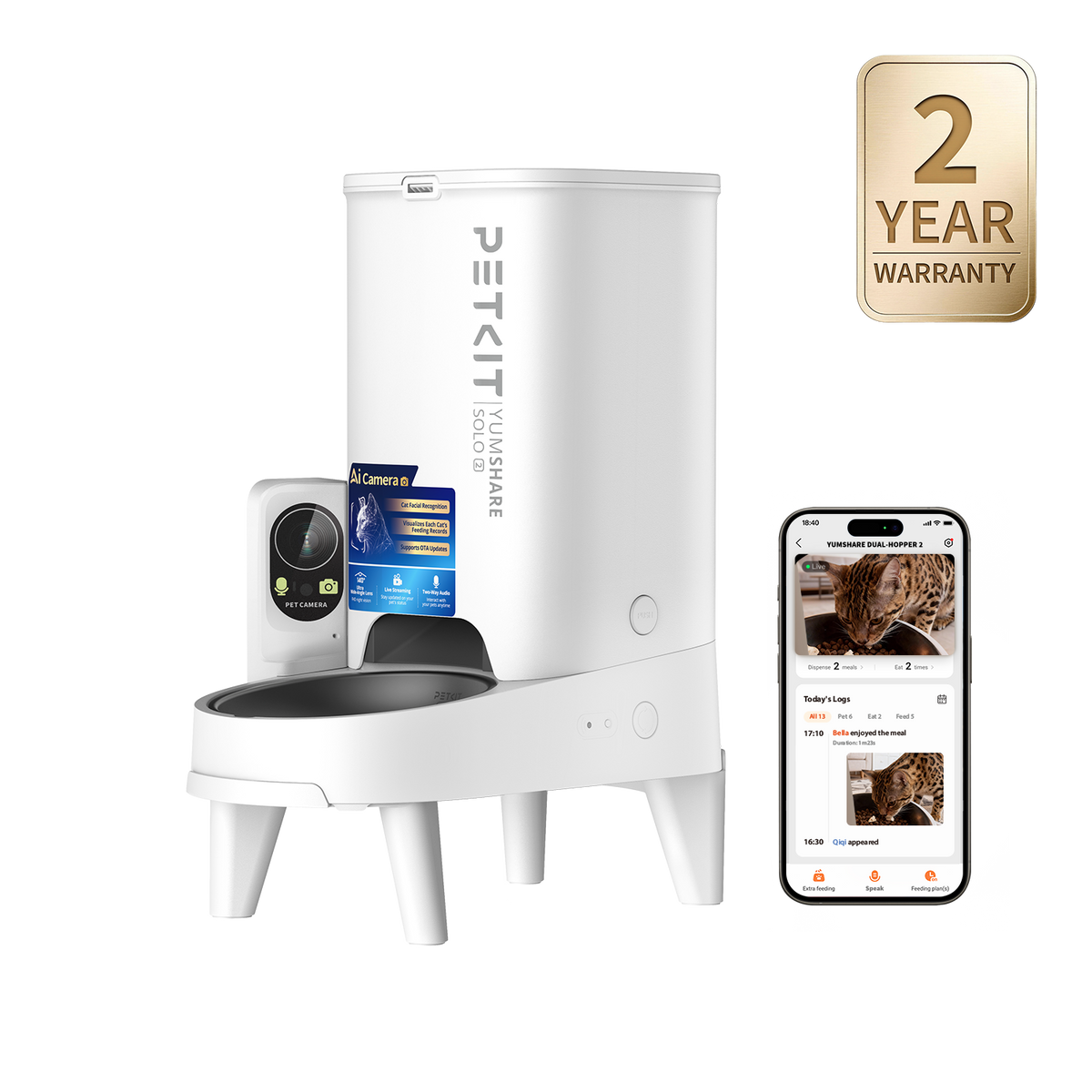 YumShare Solo 2 Automatic Cat Feeder with AI Camera